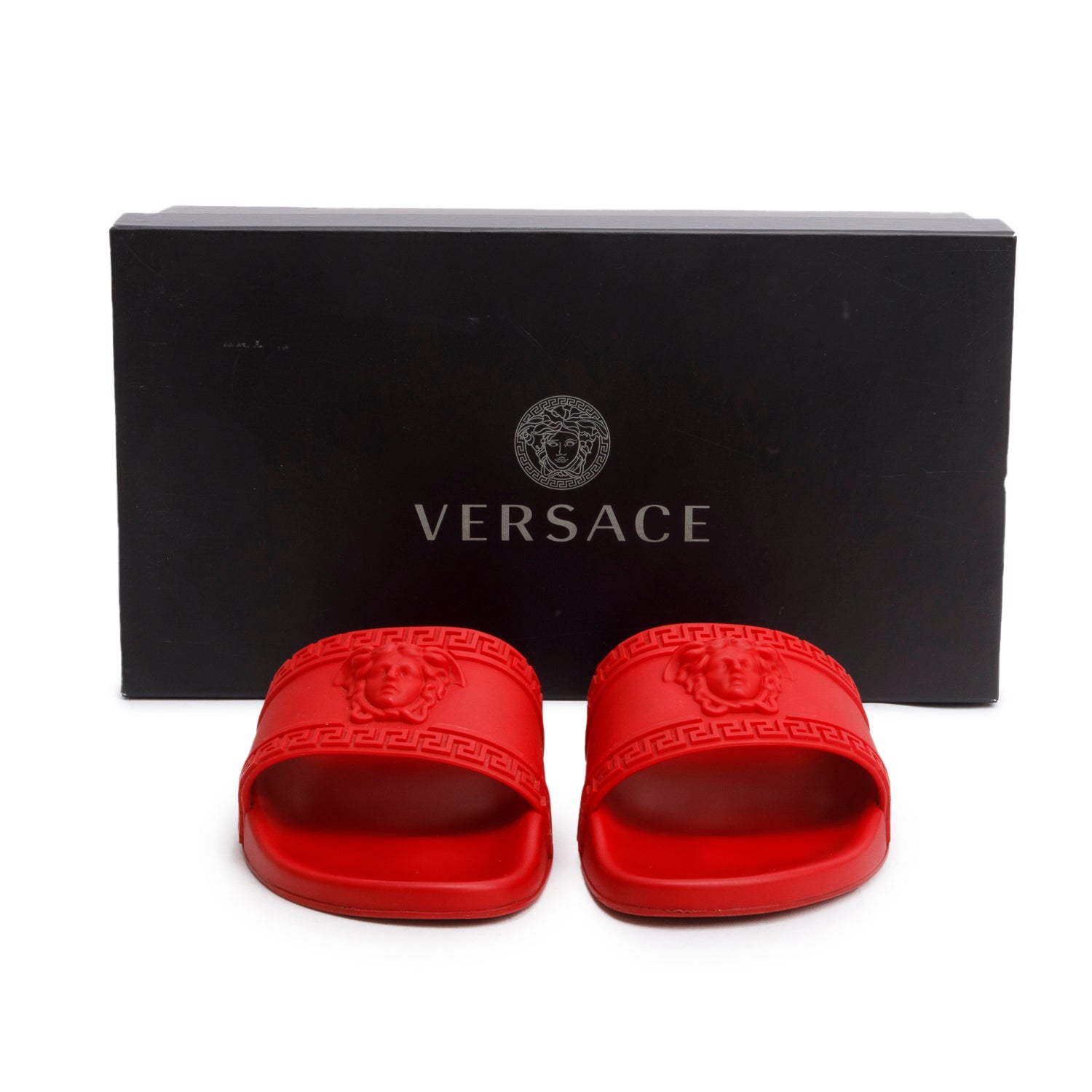 Versace Red Rubber Palazzo Pool Slides, Men's Size 41 w/ Box