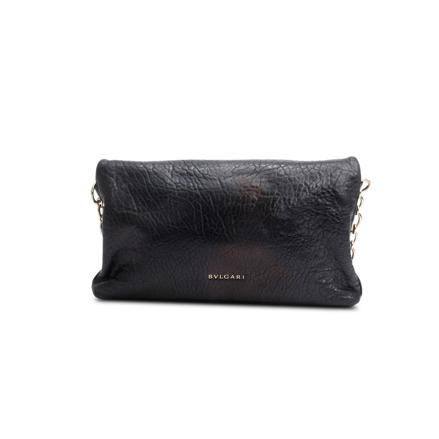 Bvlgari Black Leoni Leather Clutch w/ Chain Strap