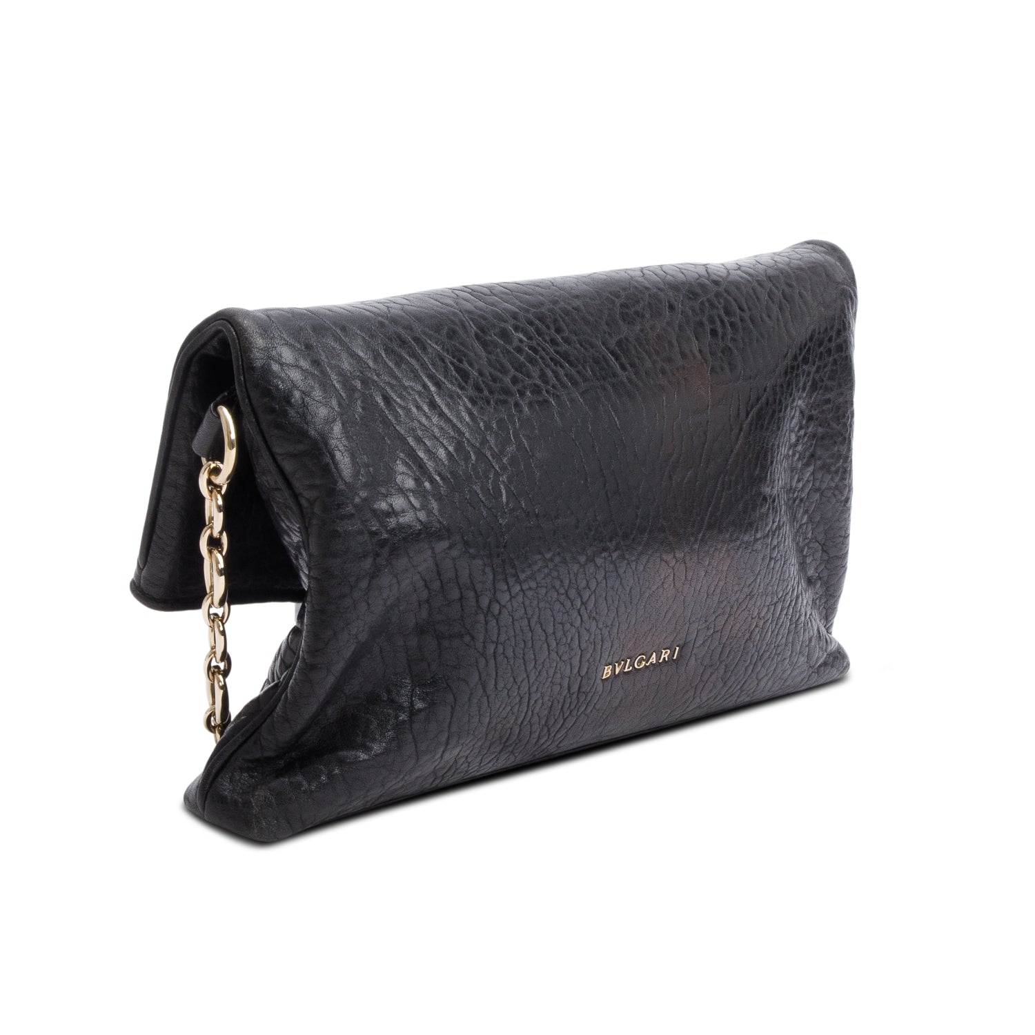 Bvlgari Black Leoni Leather Clutch w/ Chain Strap