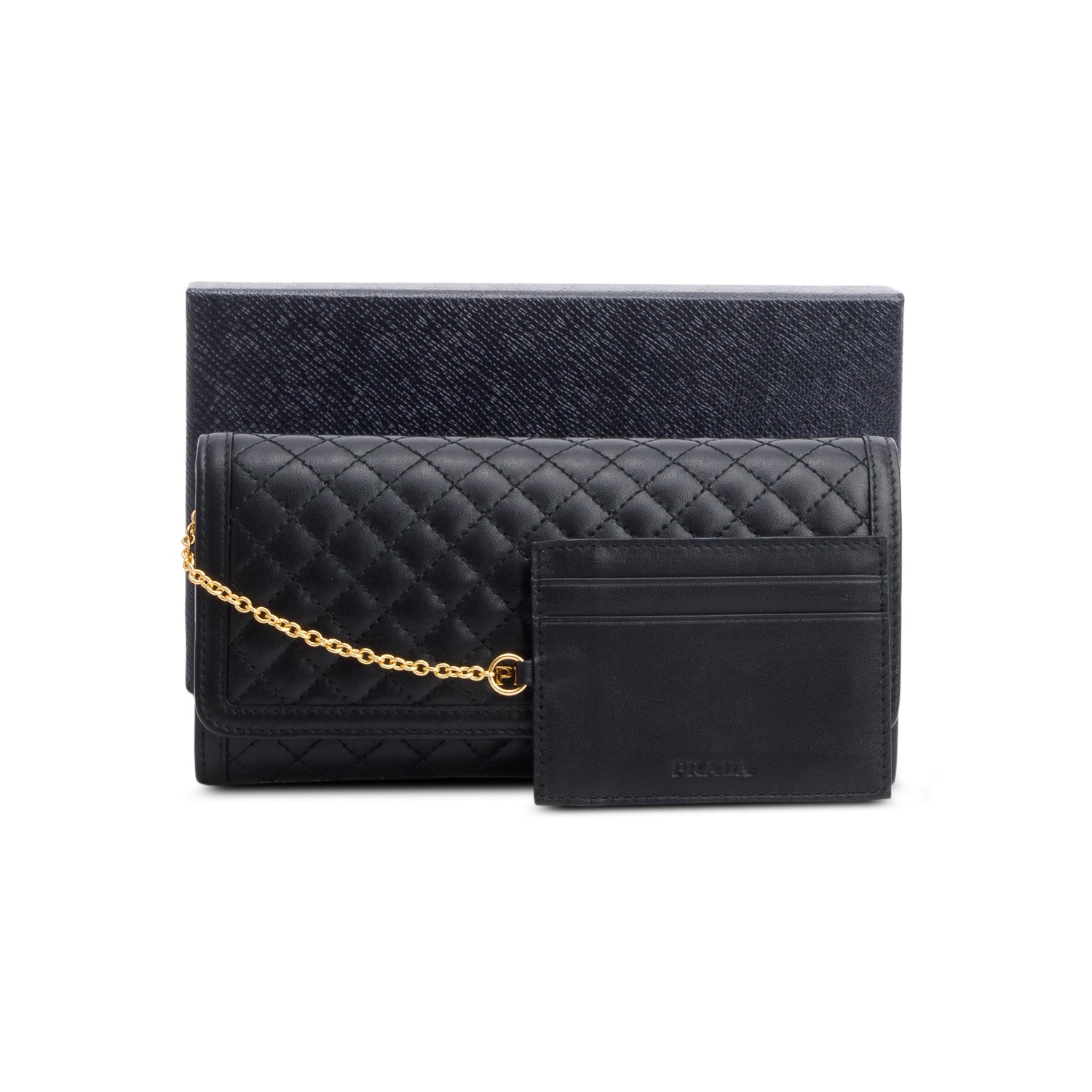 Prada Black Soft Calfskin Quilted Continental Wallet w/ Box