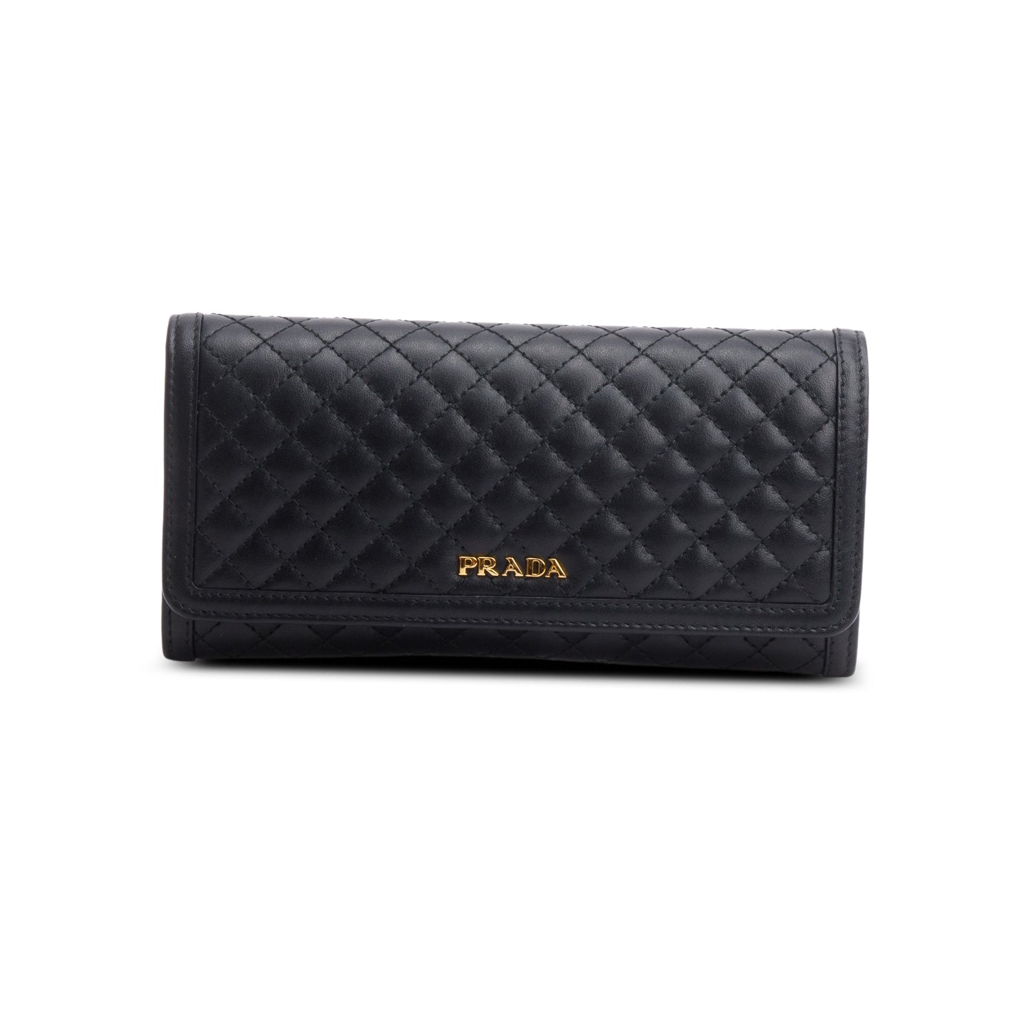 Prada Black Soft Calfskin Quilted Continental Wallet w/ Box