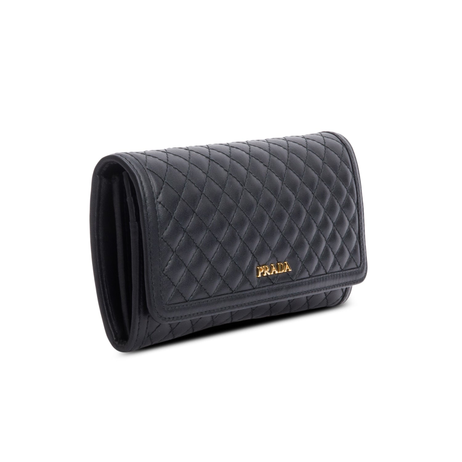 Prada Black Soft Calfskin Quilted Continental Wallet w/ Box