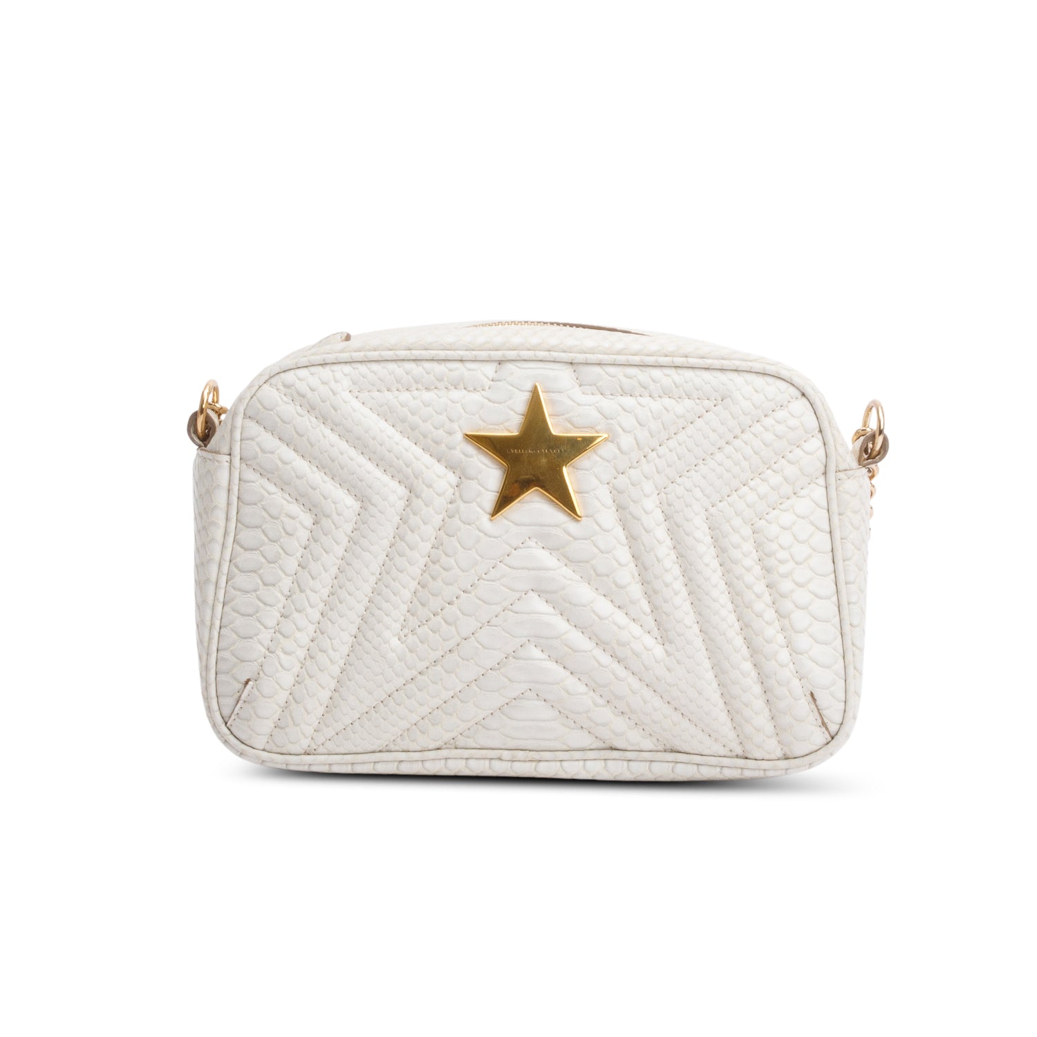Stella McCartney White Embossed Faux Leather Small Star Camera Bag