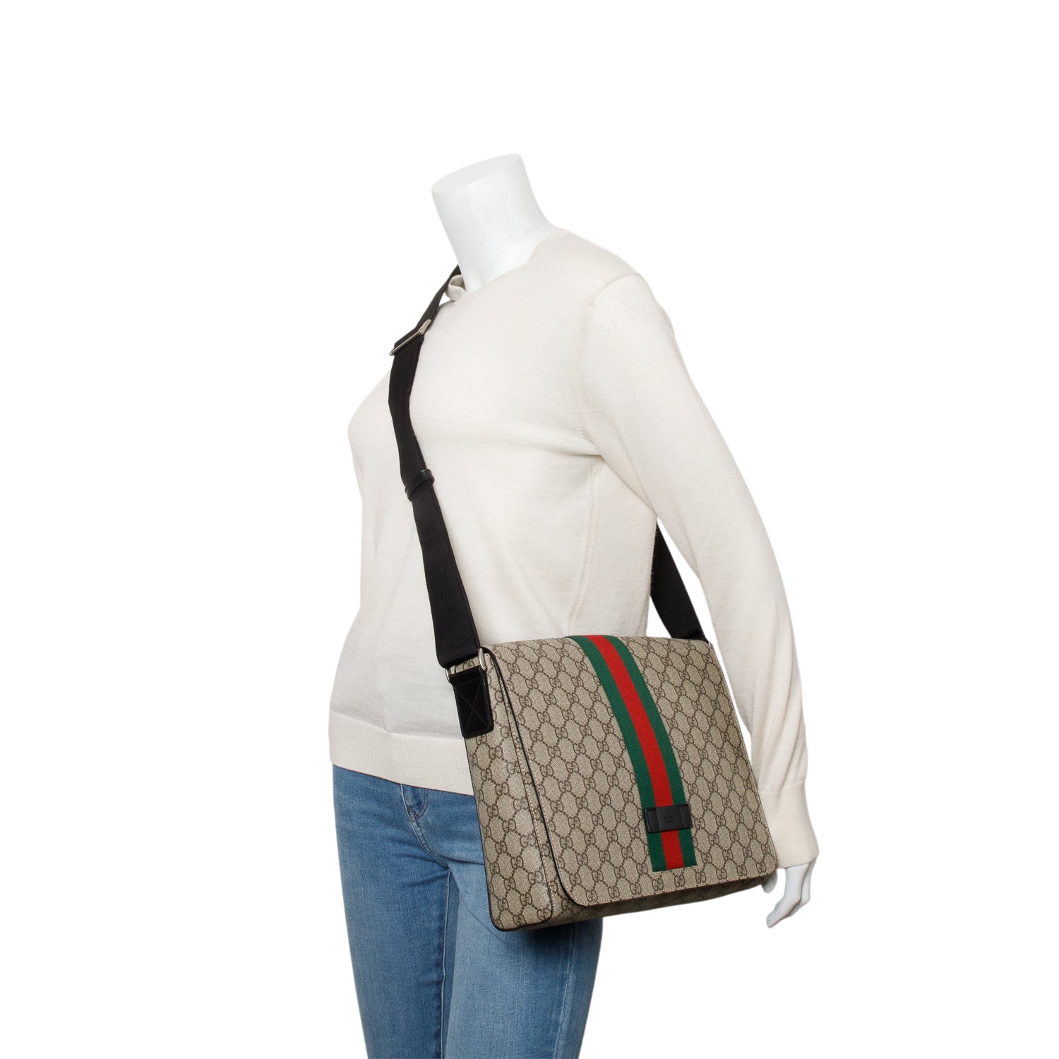 Gucci GG Supreme Monogram Web Flap Messenger Bag w/ Receipt