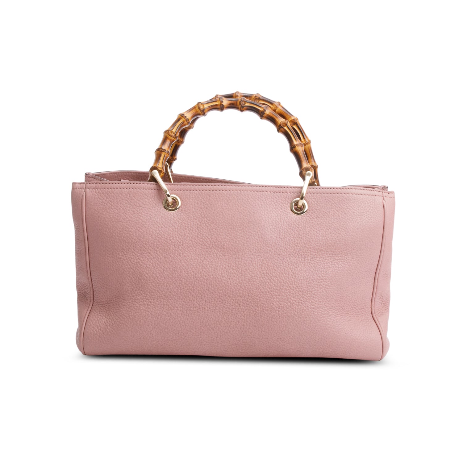 Gucci Pink Pebbled Calfskin Leather Medium Bamboo Shopper Tote w/ Strap