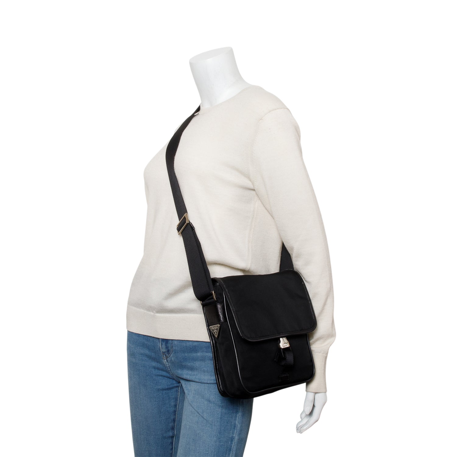 Prada Black Nylon Buckle Messenger Bag