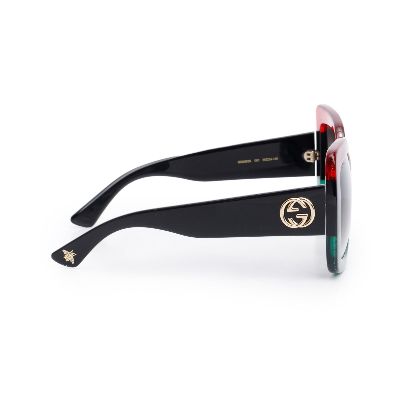 Gucci GG0083S Red/Green Glitter Black Acetate CC Logo Oversized Square Sunglasses