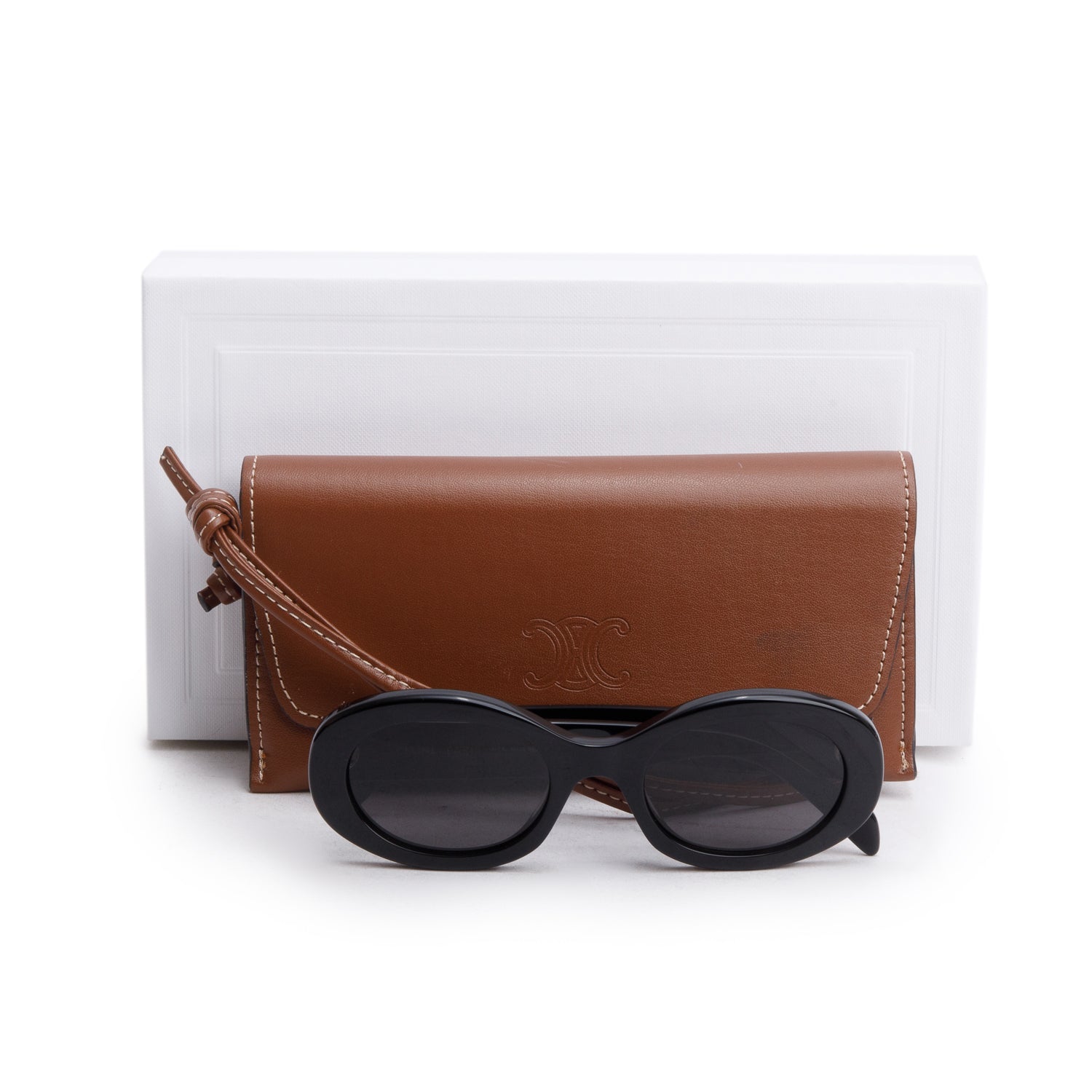 Celine CL40194U Black Acetate Triomphe 01 Oval Sunglasses w/ Box & Case
