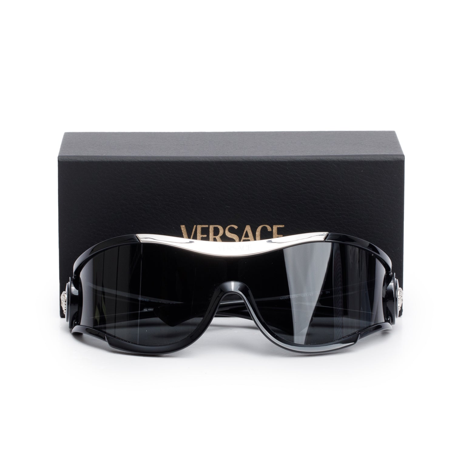 Versace 4475 Black Acetate Medusa Shield Sunglasses w/ Case