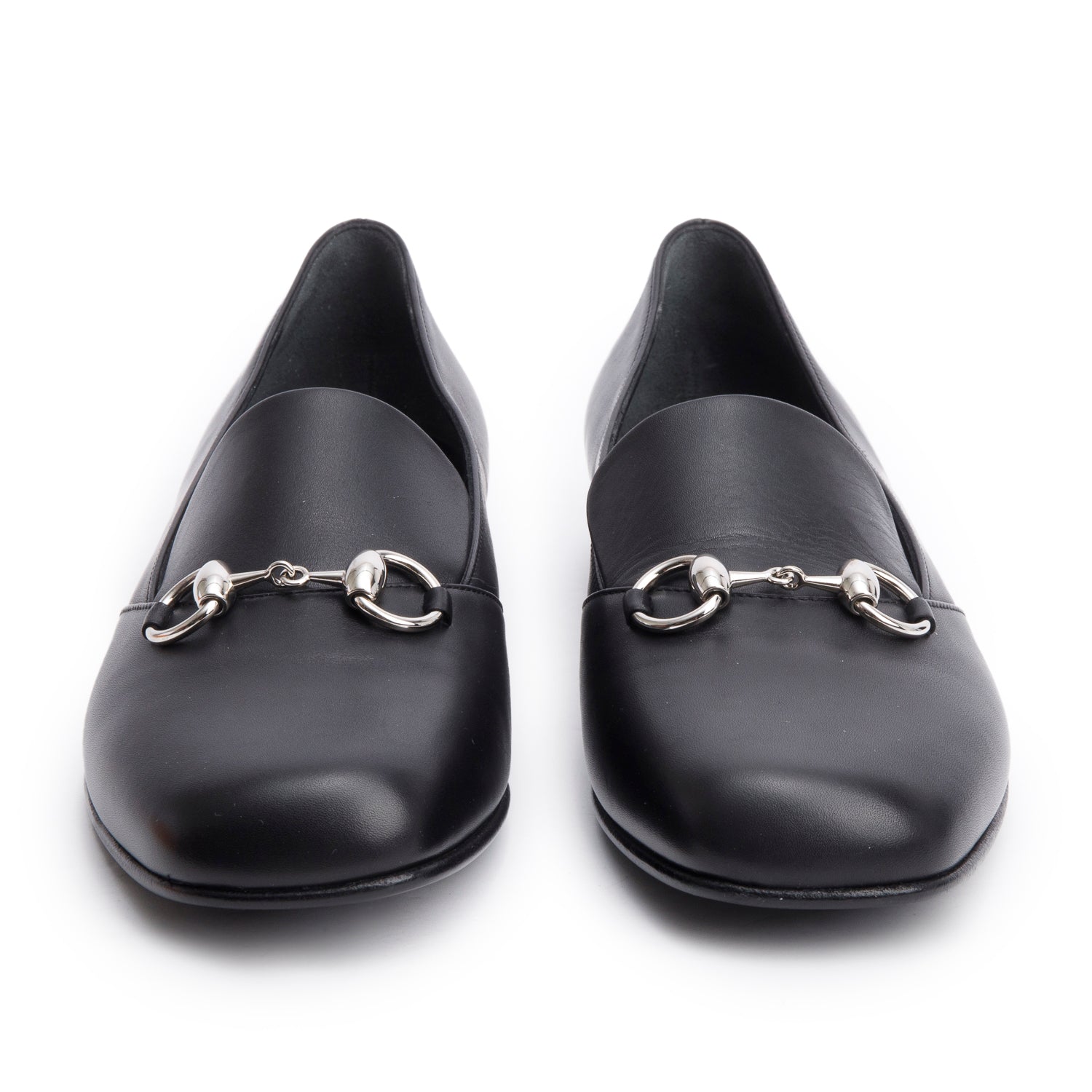 Gucci Black Calfskin Leather Horsebit Accent Loafers, Size 40 w/ Box