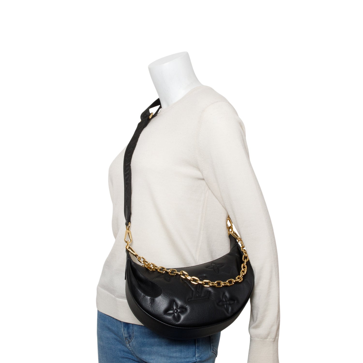 Louis Vuitton Black Bubblegram Embossed Leather Over The Moon Bag w/ Straps