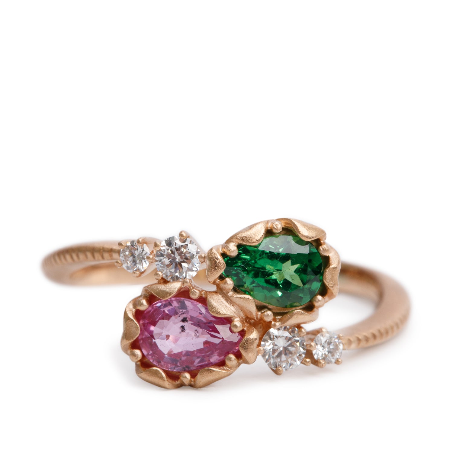 Simon G 18k Rose Gold Tsavorite & Pink Sapphire Ring, Size 8