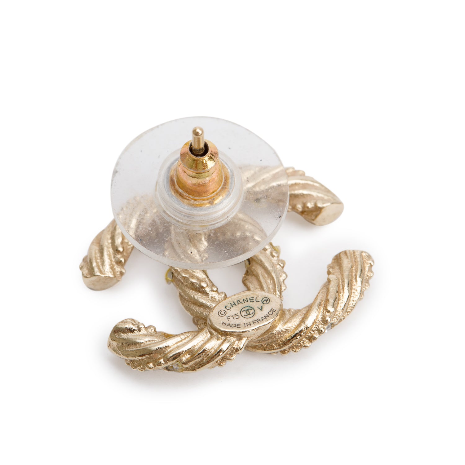 Chanel Gold-Plated Strass CC Twist Stud Earrings w/ Box