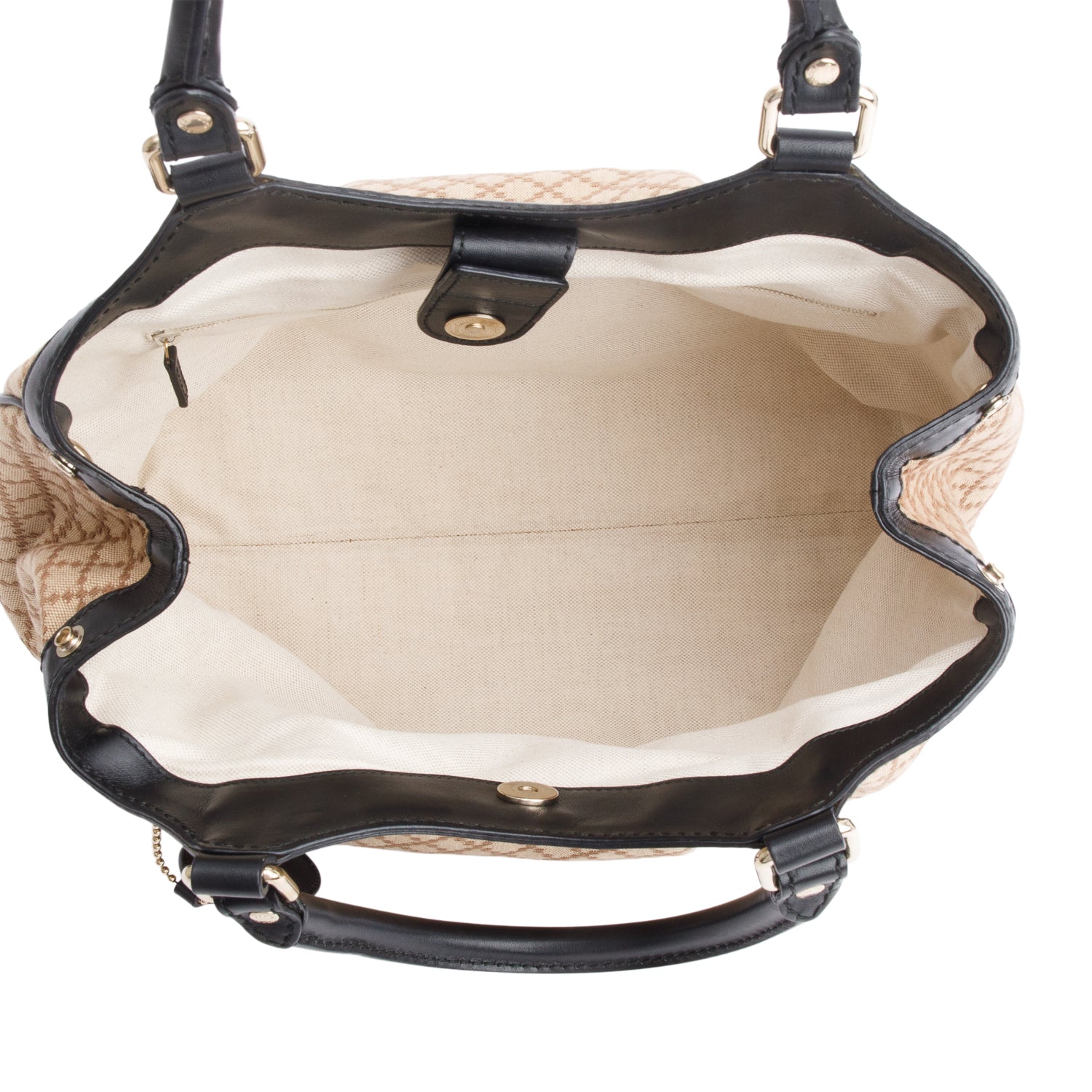 Gucci Beige Diamante Canvas Black Leather Trim Medium Sukey Bag