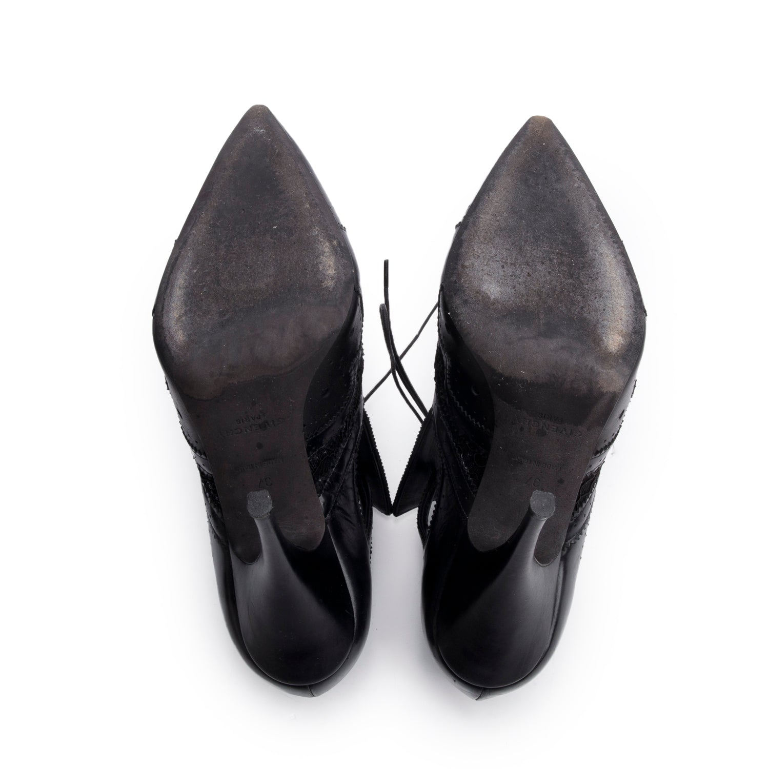 Givenchy Black Baroque Leather Bottine Show Lace Up Ankle Boots, Size 37 w/ Box