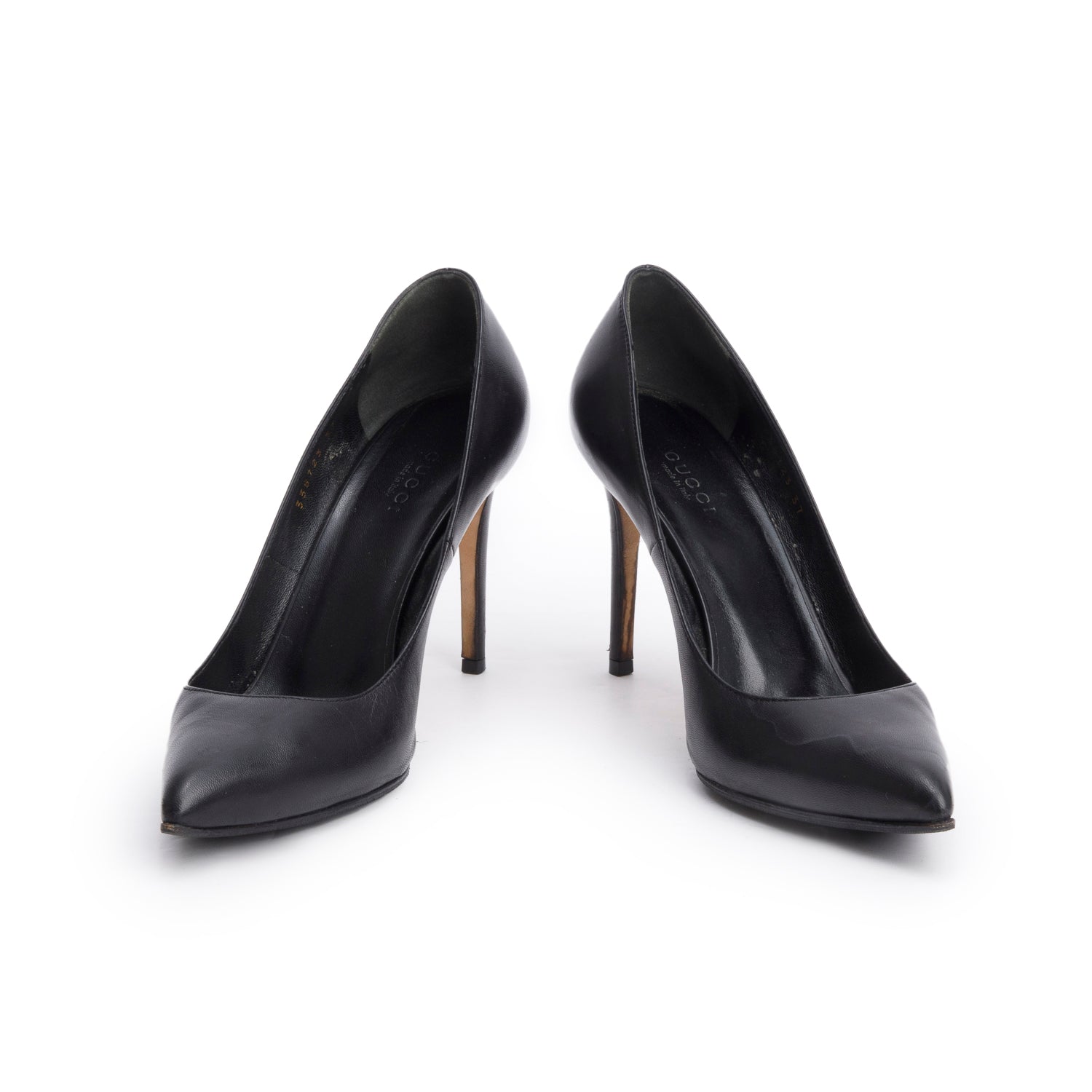 Gucci Black Leather Pointed Toe Pumps, Size 37 w/ Box