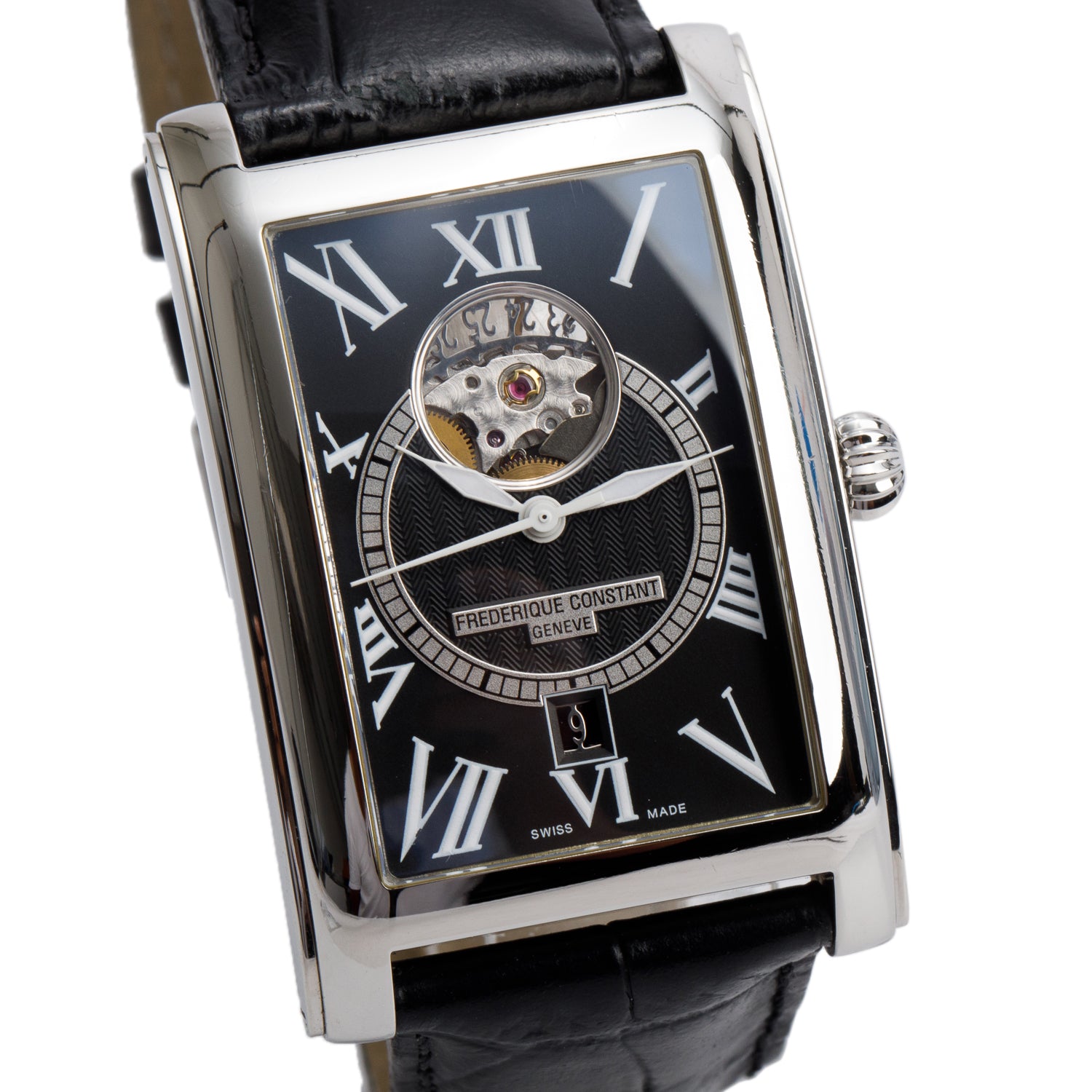 Frederique Constant Stainless Steel Carree Heartbeat Automatic Watch Black Dial