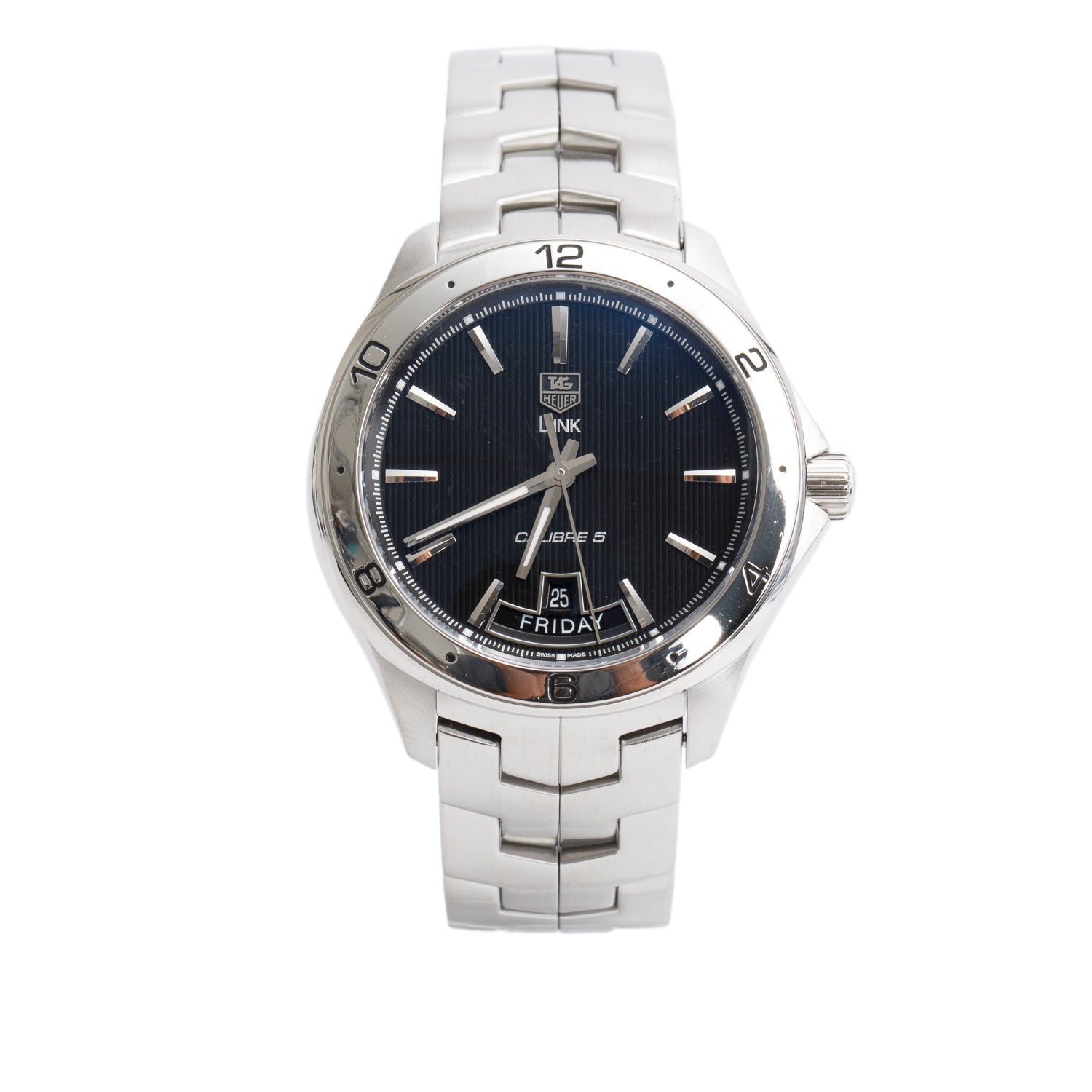 Tag Heuer Stainless Steel Link 42 MM Calibre 5 Automatic Watch Black Dial WAT2010