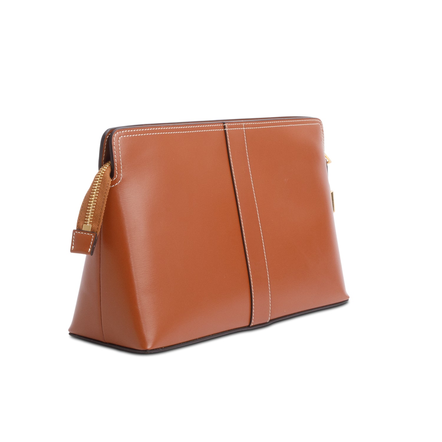 Celine 2024 Tan Shiny Calfskin Leather Lock Toiletry Pouch w/ Box