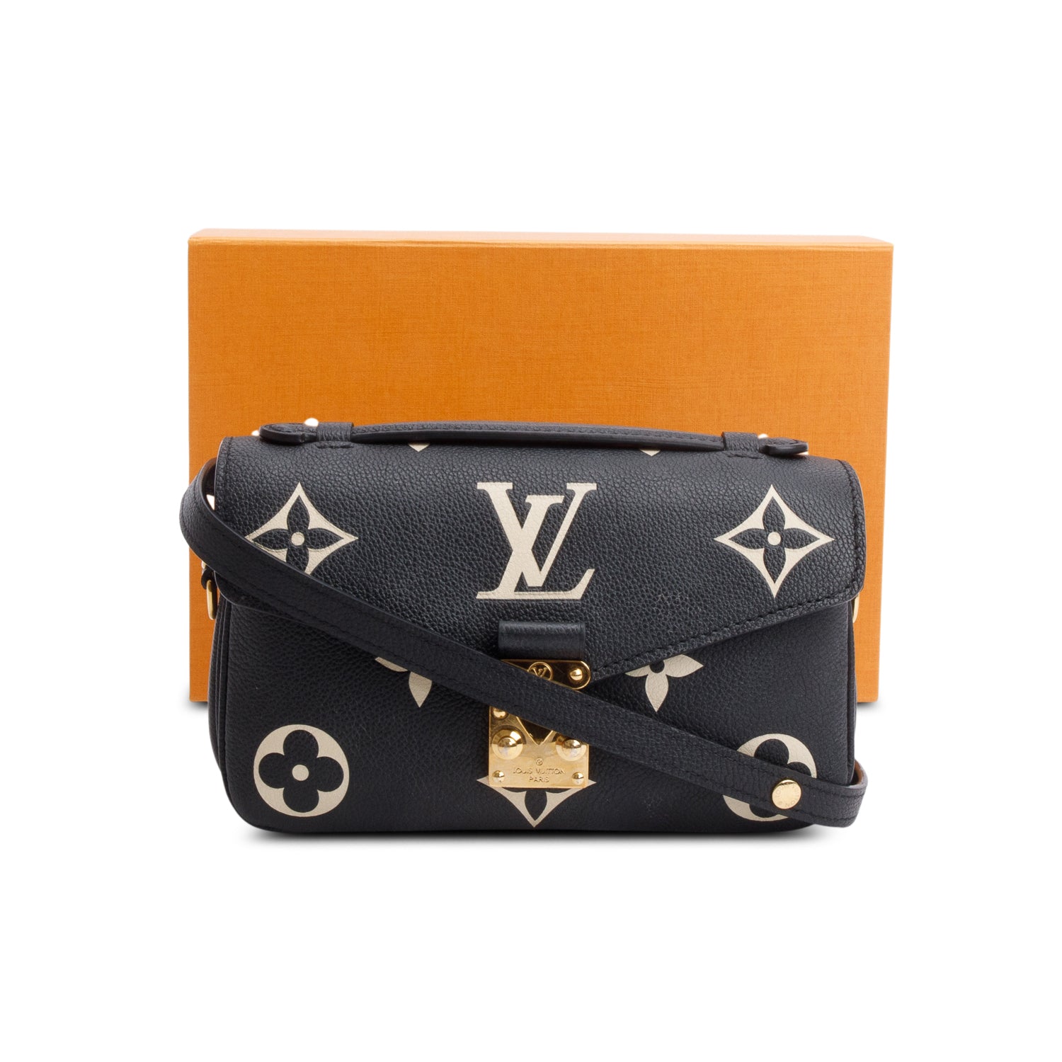 Louis Vuitton 2023 Black/Beige Bicolor Monogram Empreinte Leather East West Pochette Metis w/ Strap, Box & Receipt