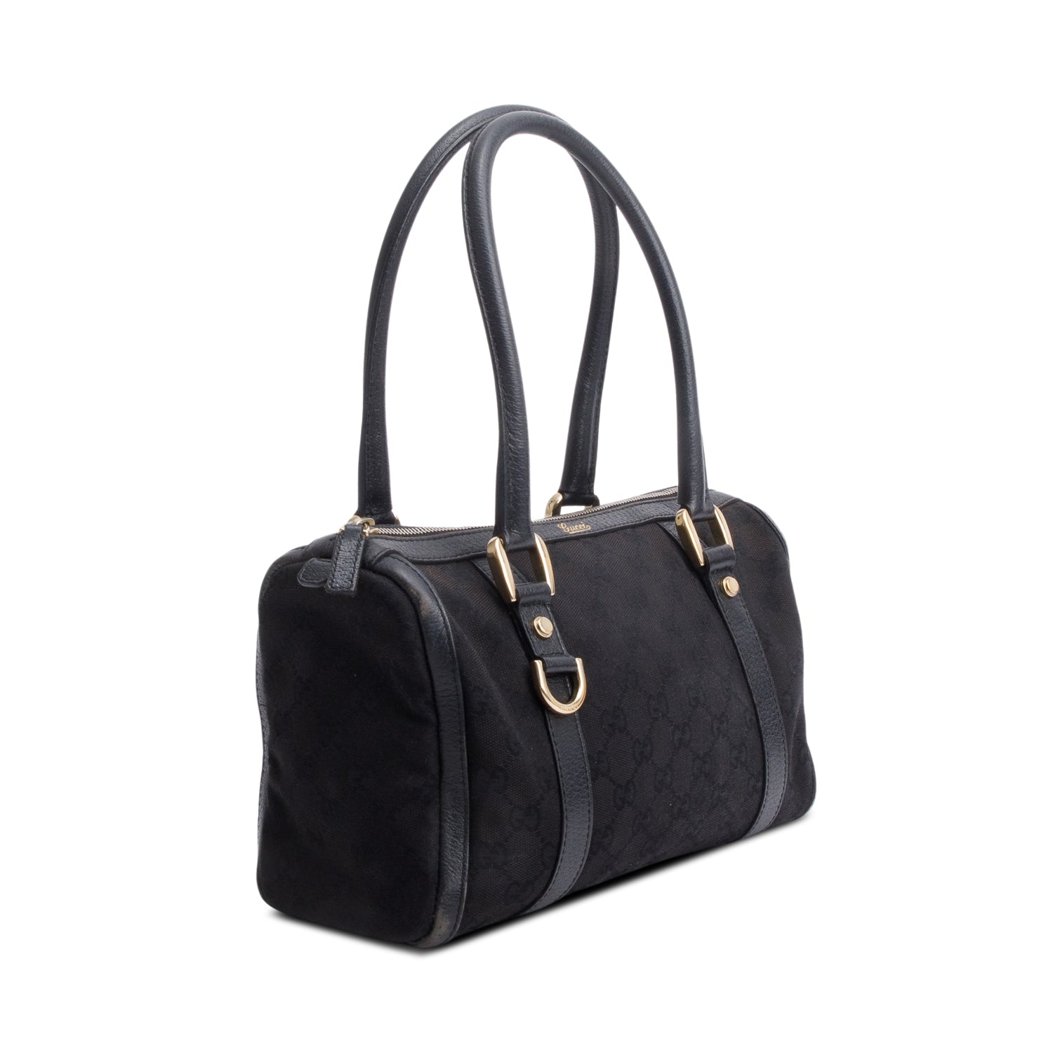 Gucci Black Leather Trim GG Canvas Small Abbey Boston Bag