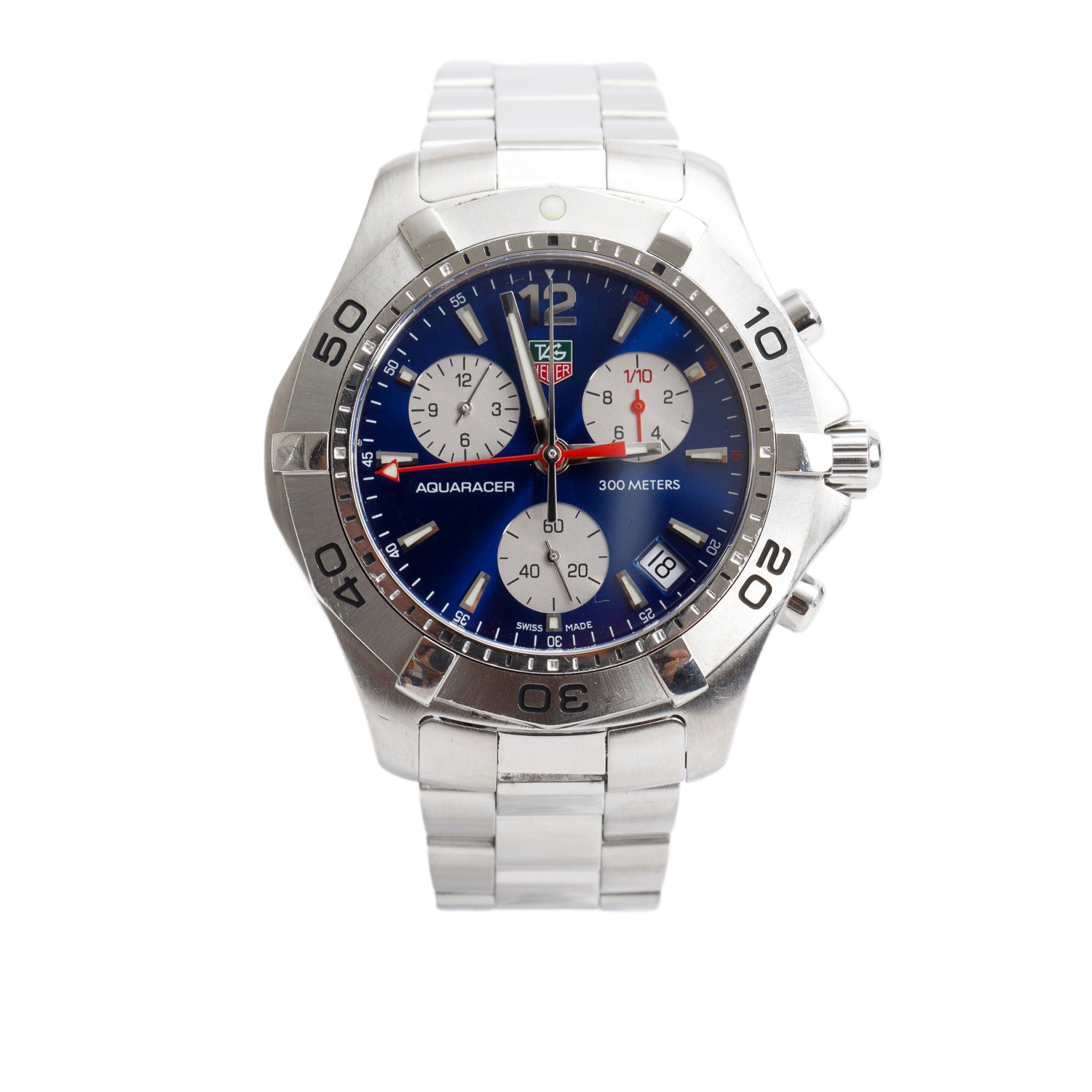 Tag Heuer Stainless Steel Aquaracer 41 MM Chronograph Quartz Watch Blue Dial CAF1112