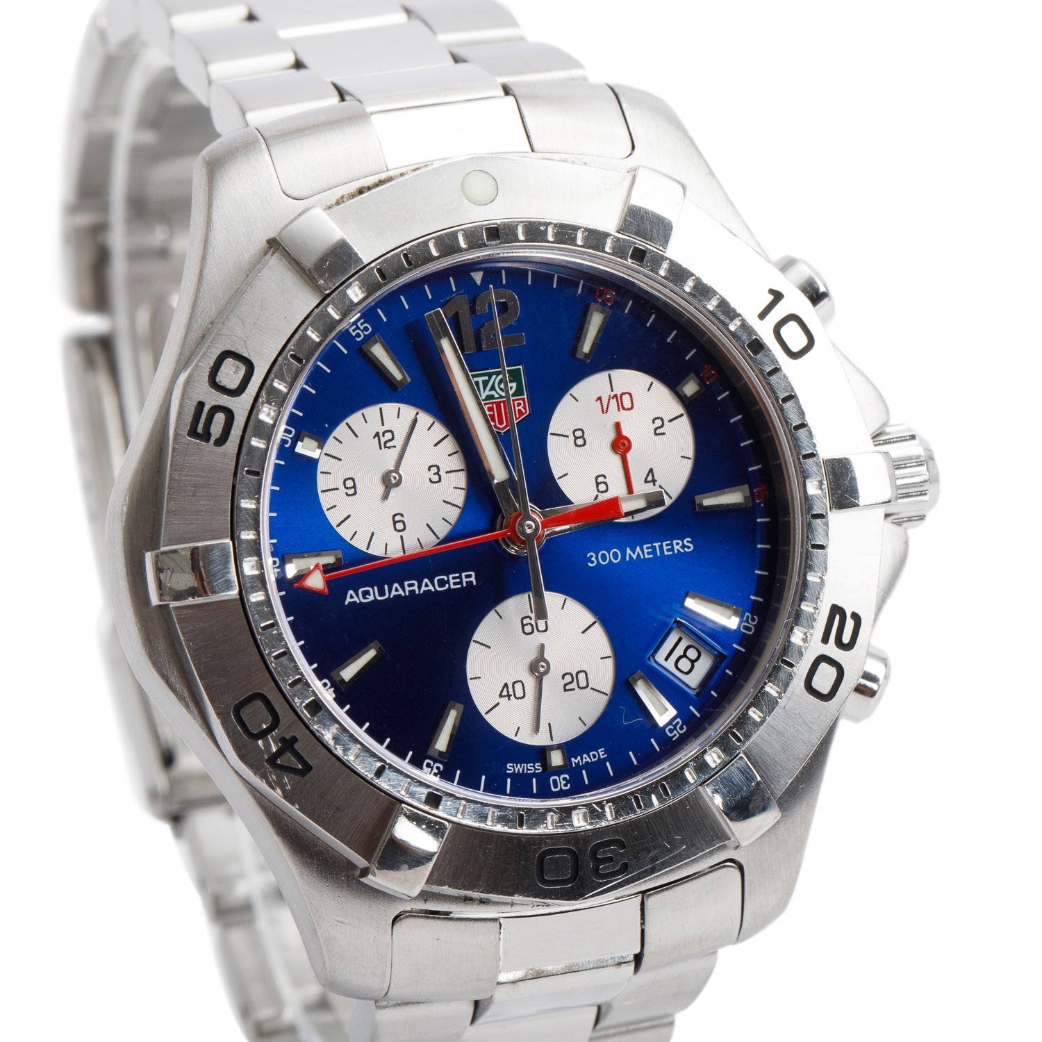 Tag Heuer Stainless Steel Aquaracer 41 MM Chronograph Quartz Watch Blue Dial CAF1112