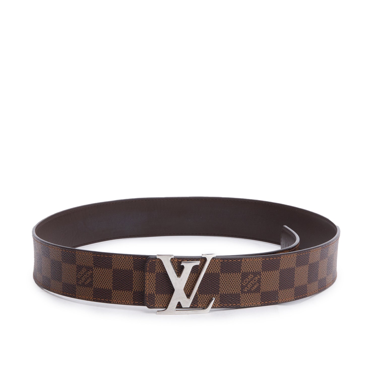 Louis Vuitton 2022 Damier Ebene Canvas Brown Leather Reversible LV Initials 40 MM Belt 85 34