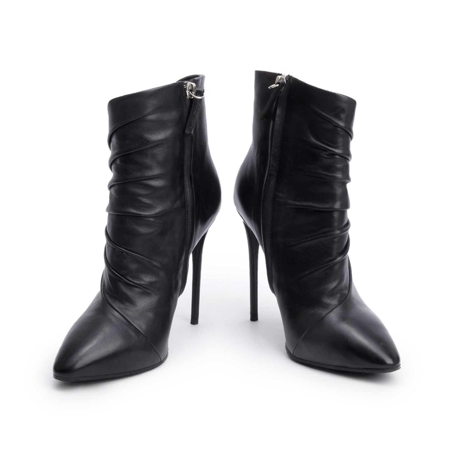 Giuseppe Zanotti Black Pleated Leather High Heel Ankle Boots, Size 37 w/ Box