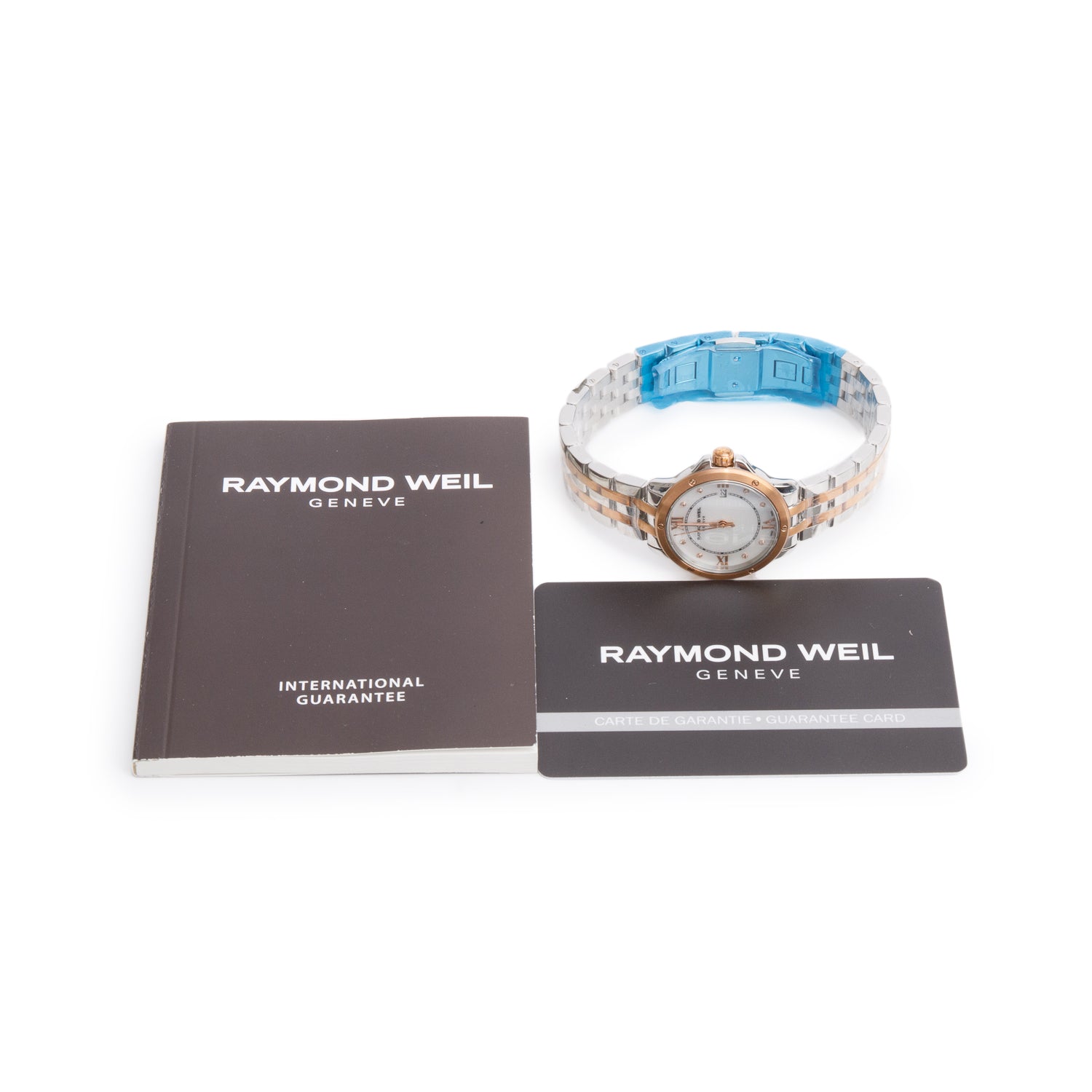 Raymond Weil Rose Gold PVD & Stainless Steel Tango 28 MM Quartz Watch Mother of Pearl Diamond Dial 5391 w/ Papers