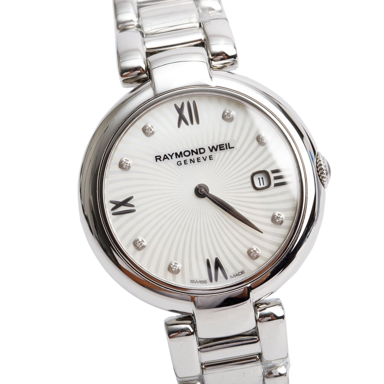 Raymond Weil Stainless Steel Shine 32 MM Quartz Watch Mother of Pearl Diamond Dial 1600 w/ Papers