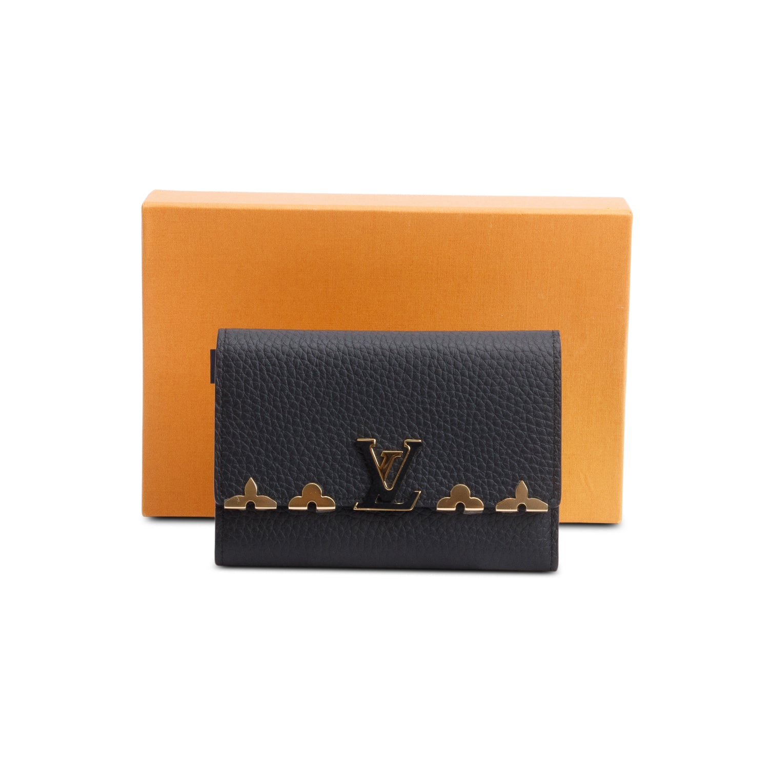 Louis Vuitton Black Taurillon Leather Capucines Compact Wallet w/ Box