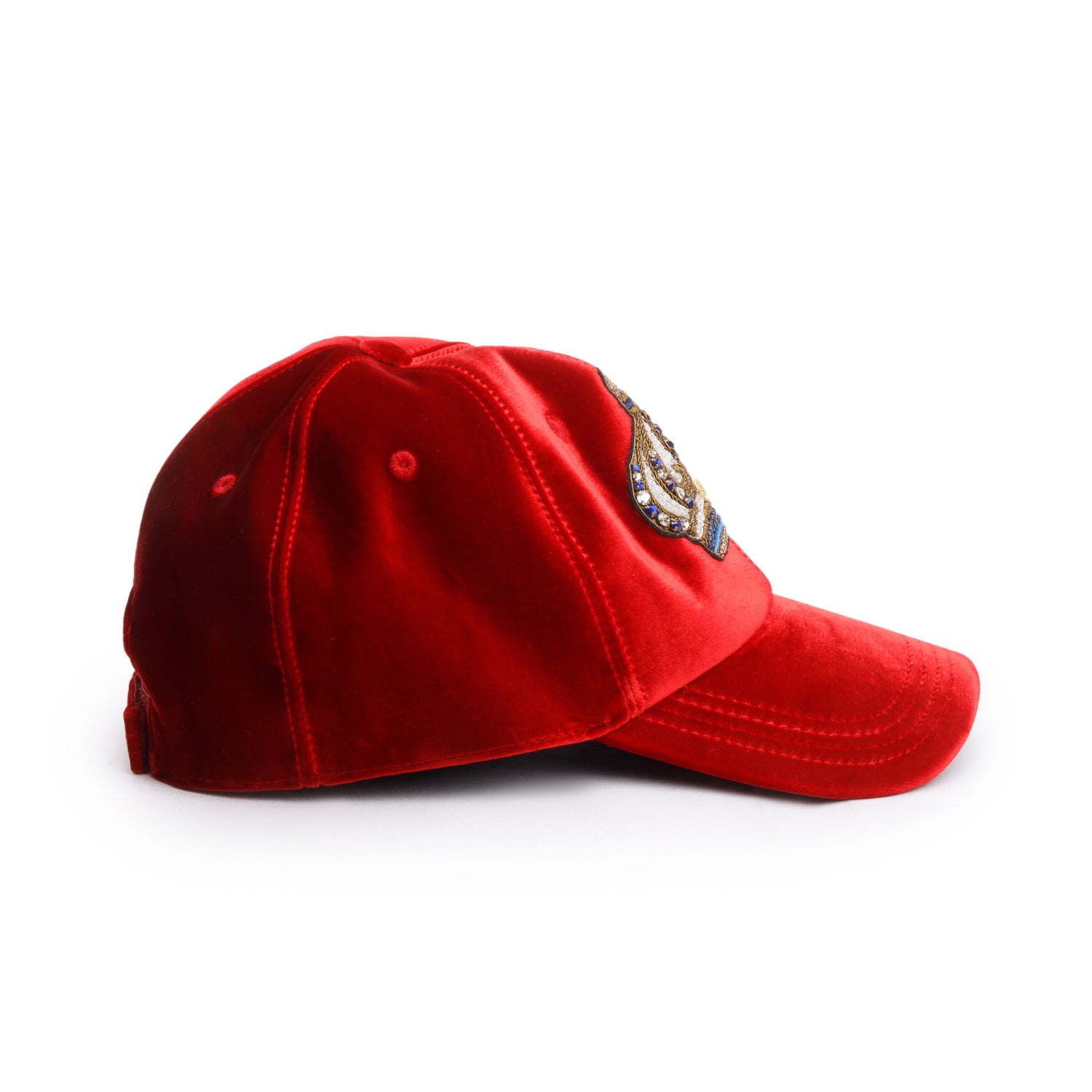 Versace Red Velvet Crystal Accent Crown Baseball Hat, Size 58 w/ Box