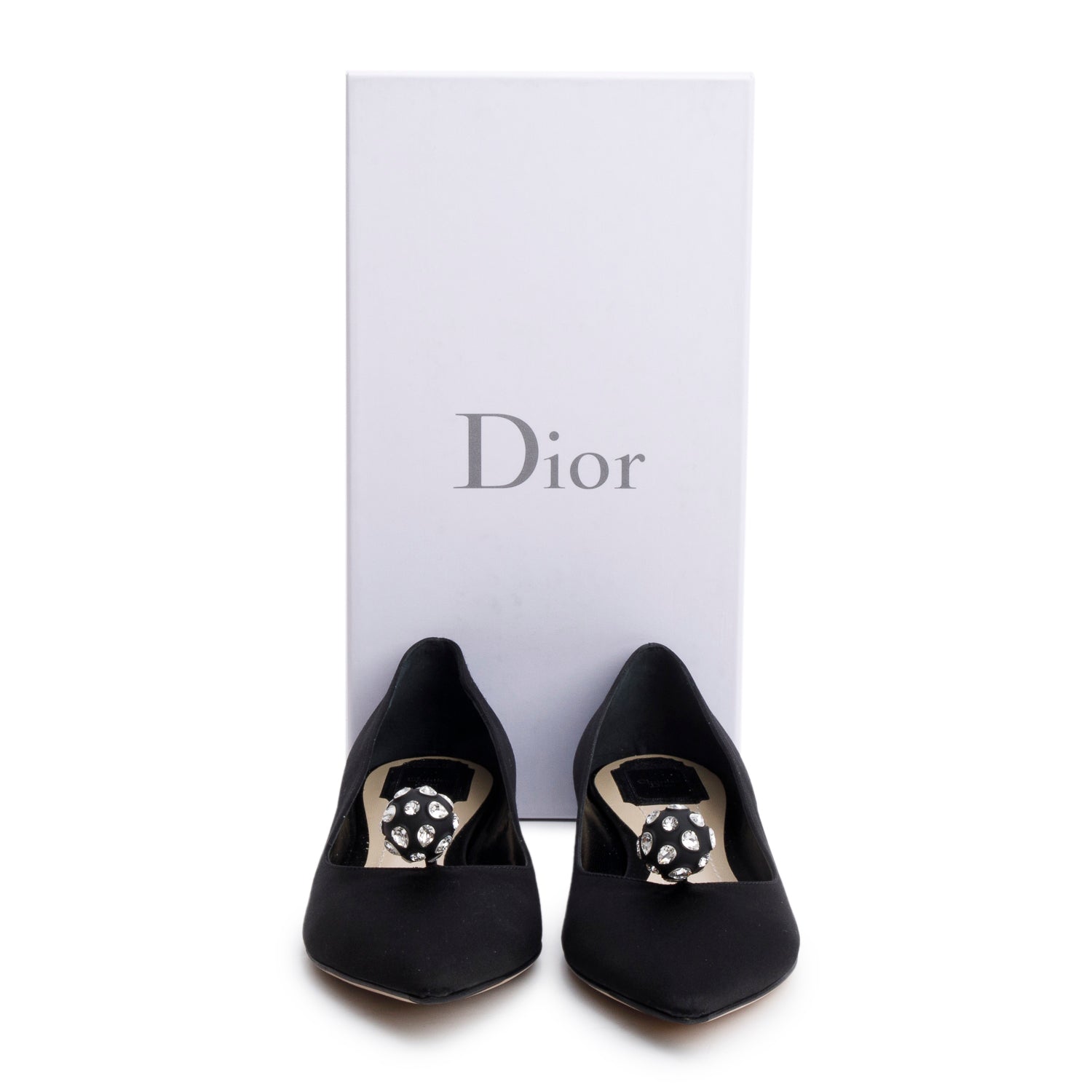 Christian Dior Black Satin Comete Flat Shoes, Size 39.5 w/ Box