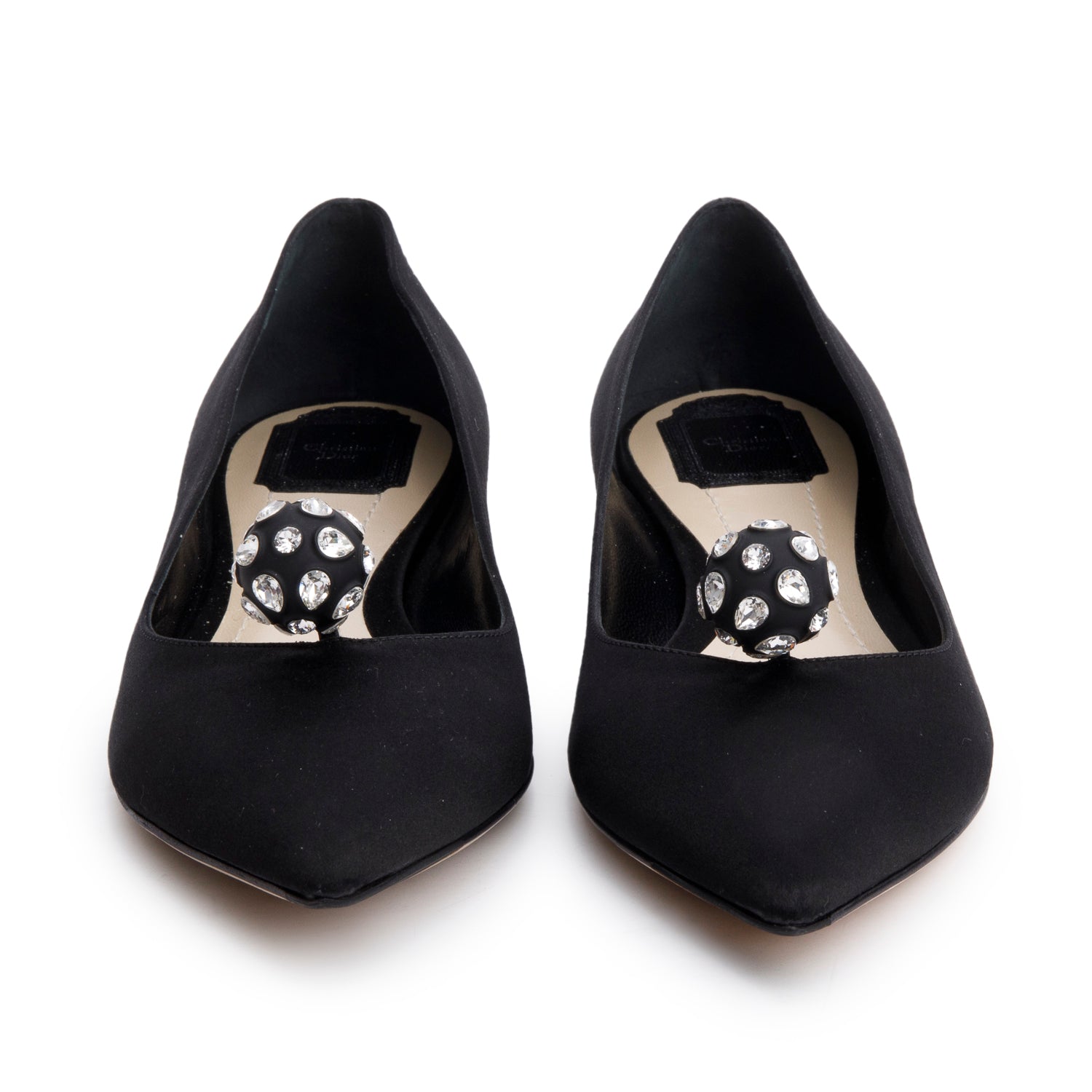 Christian Dior Black Satin Comete Flat Shoes, Size 39.5 w/ Box