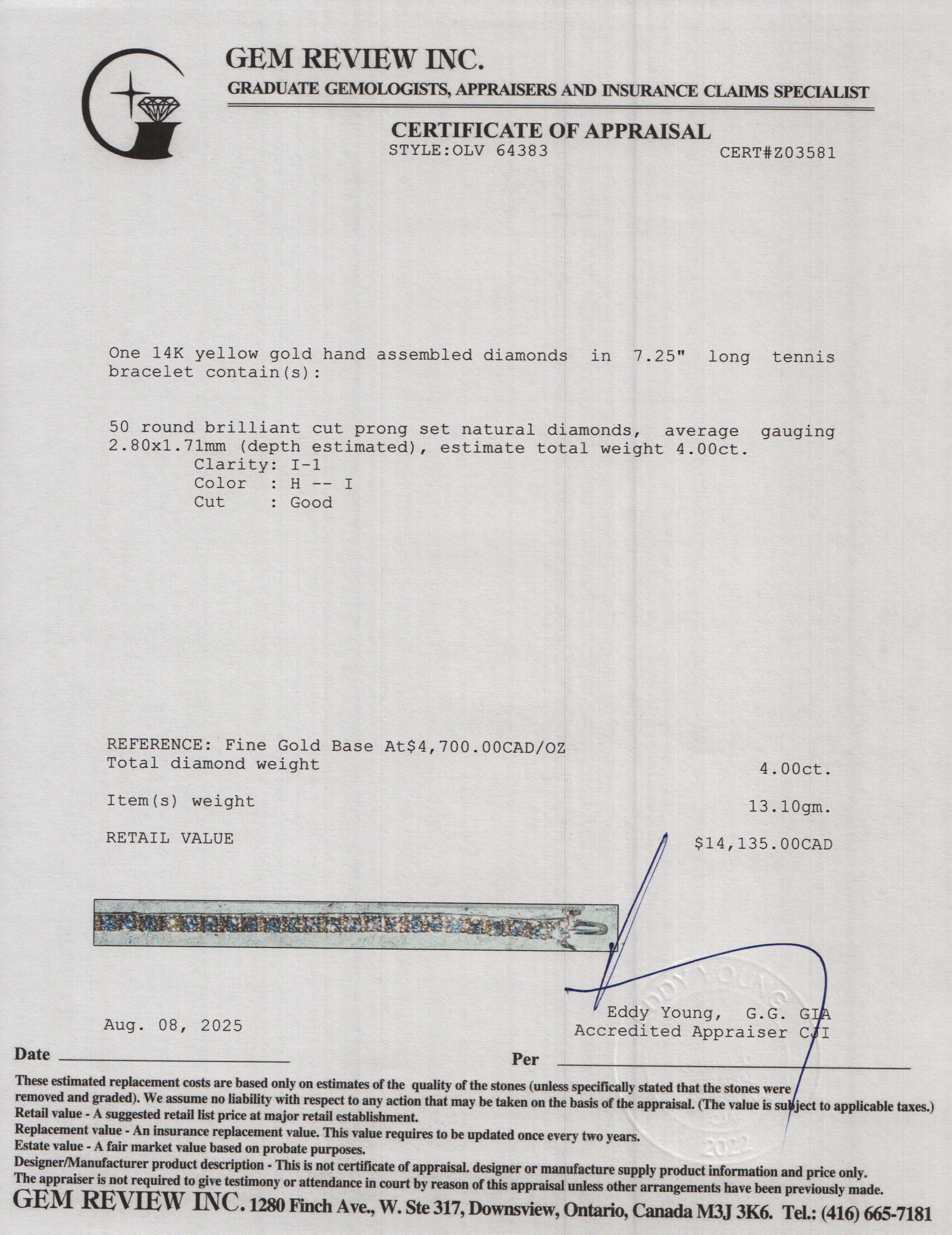 14k Yellow Gold 4.00 tcw. Diamond Tennis Bracelet