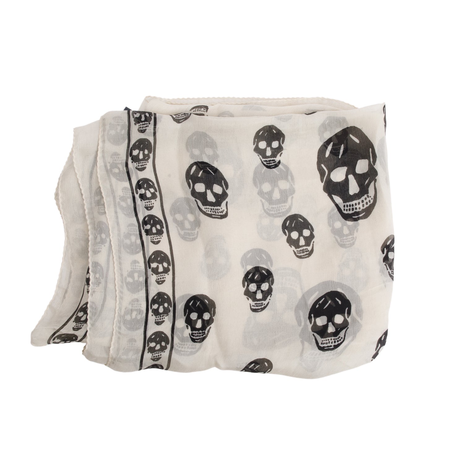 Alexander McQueen White/Black Skull Printed Silk Scarf