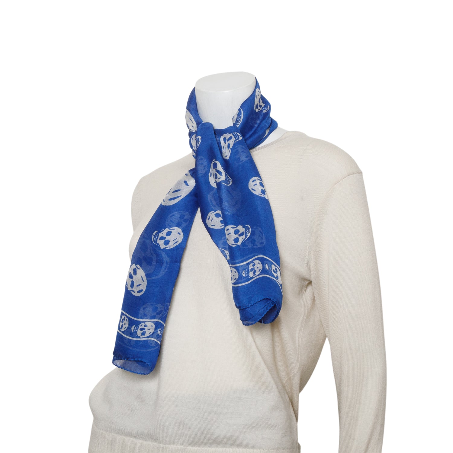 Alexander McQueen Blue/White Skull Printed Silk Scarf