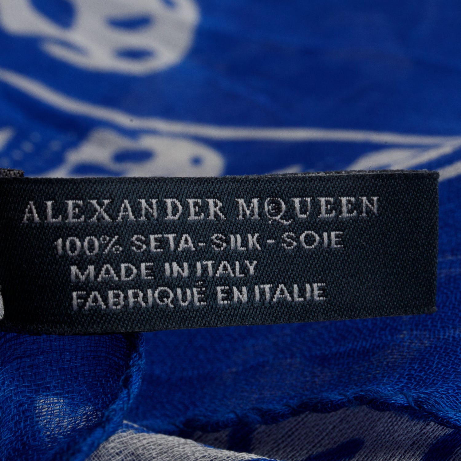Alexander McQueen Blue/White Skull Printed Silk Scarf