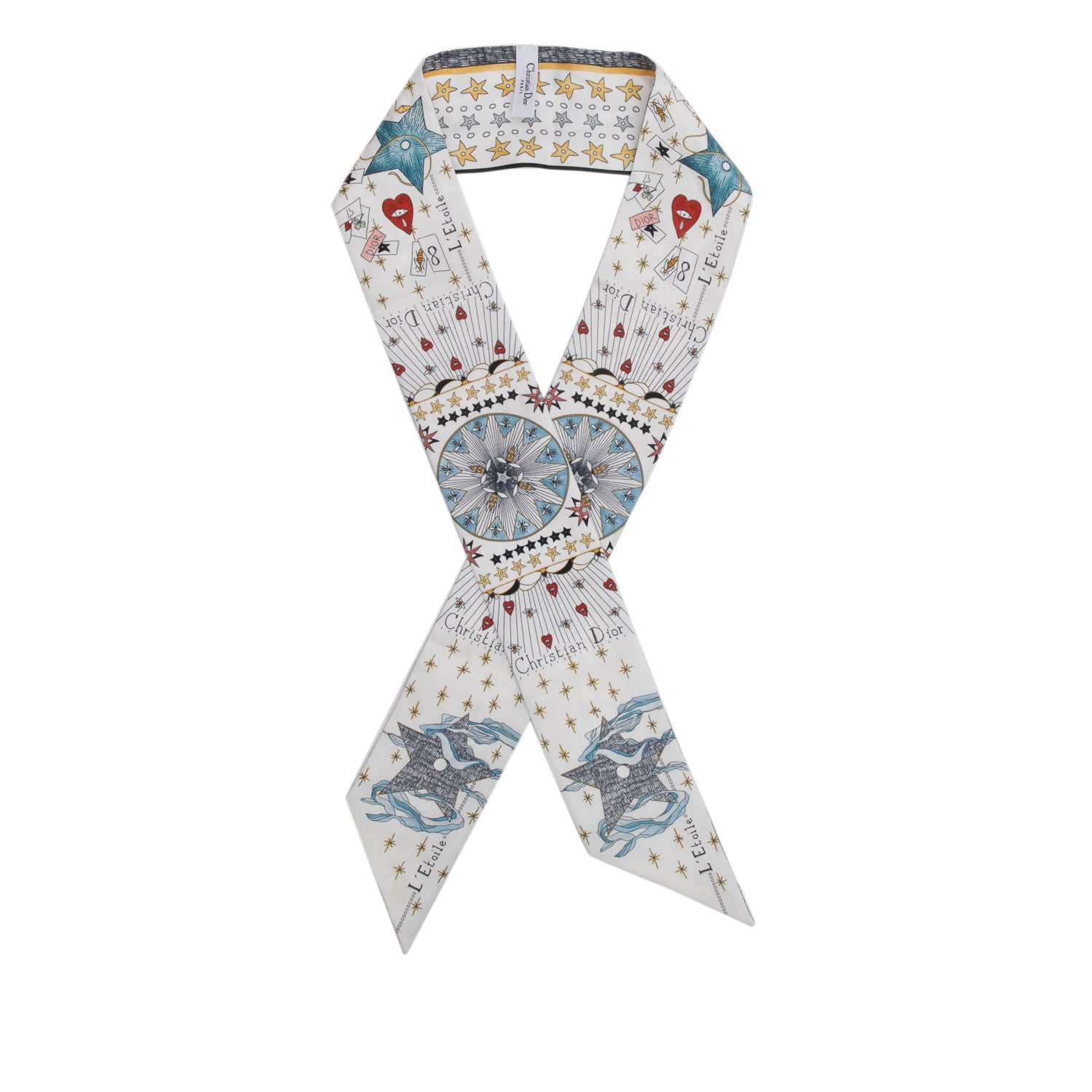 Christian Dior White Multicolor L' Etoile Silk Twilly