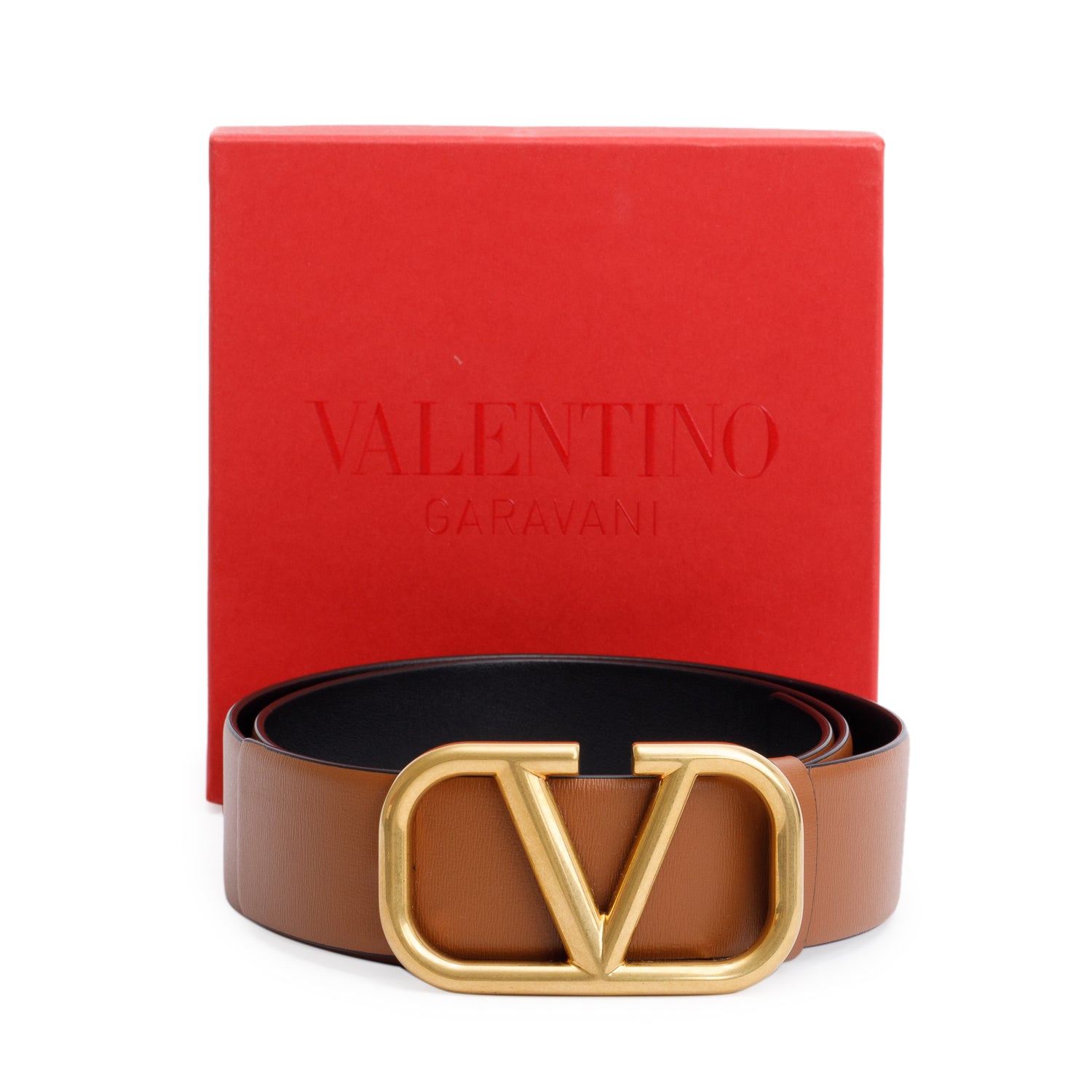 Valentino Brown/Black Calfskin Reversible Vlogo Signature 40 MM Leather Belt, 90 36 w/ Box