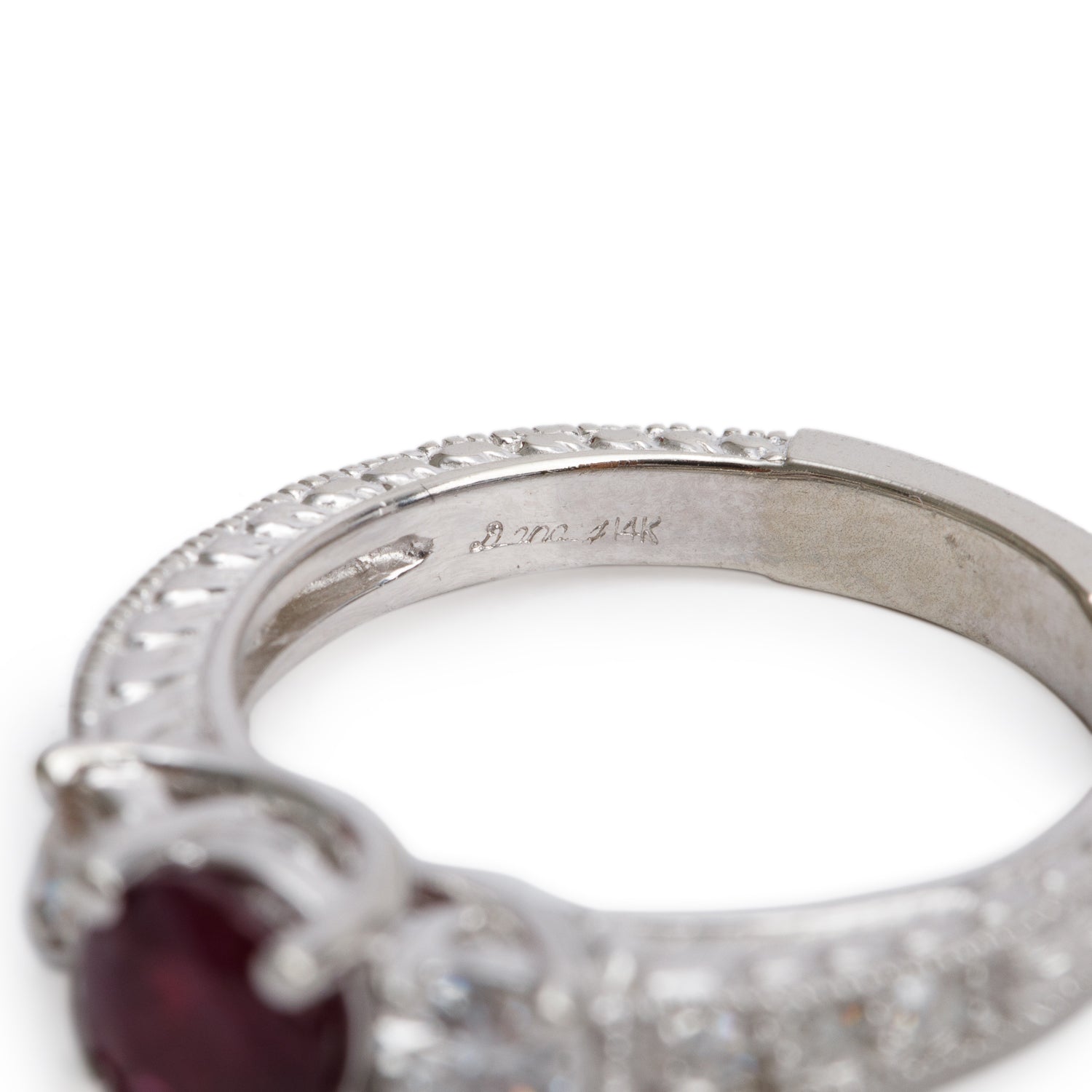 14k White Gold Ruby and Diamond Ring, Size 7