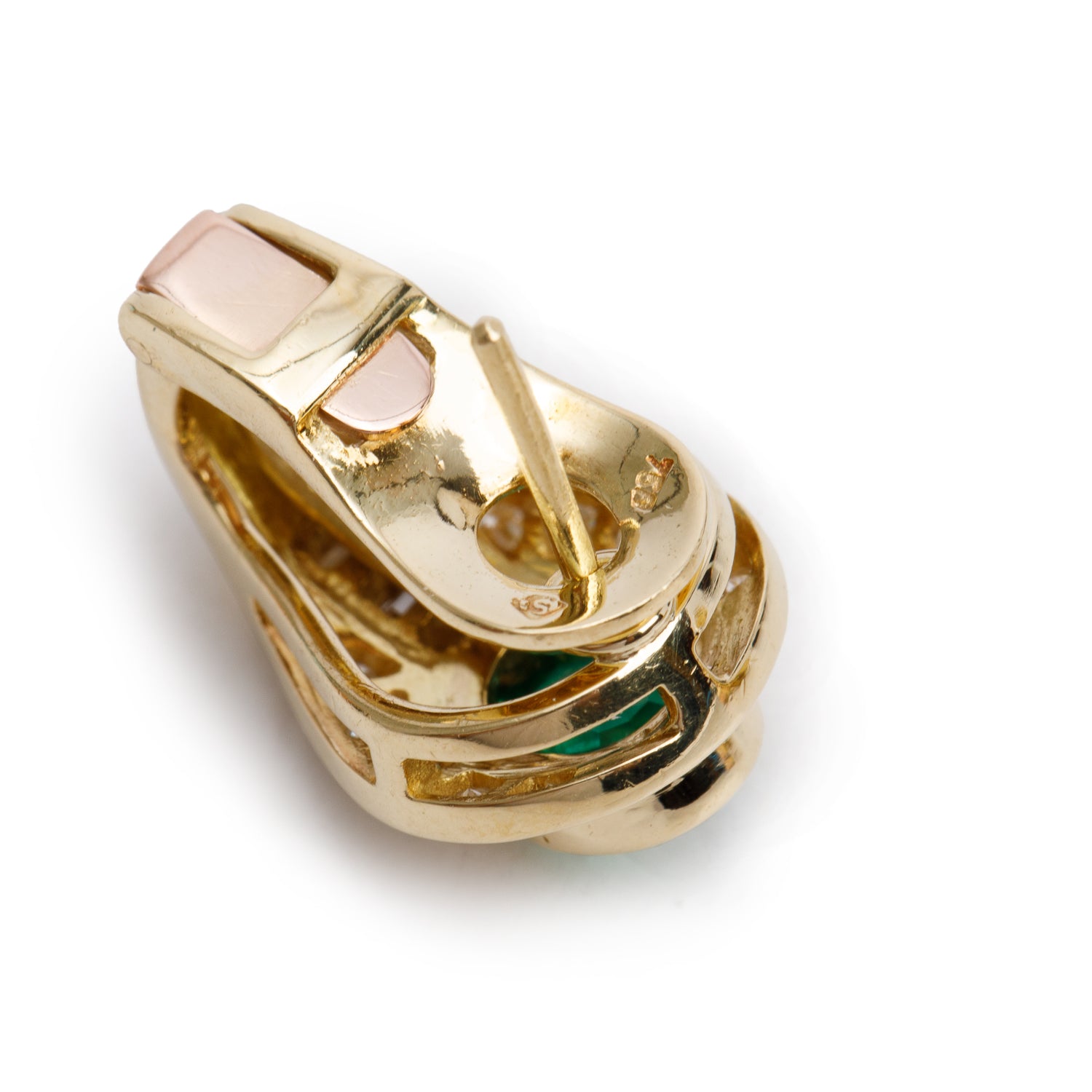 18k Yellow Gold Emerald and Diamond Earrings