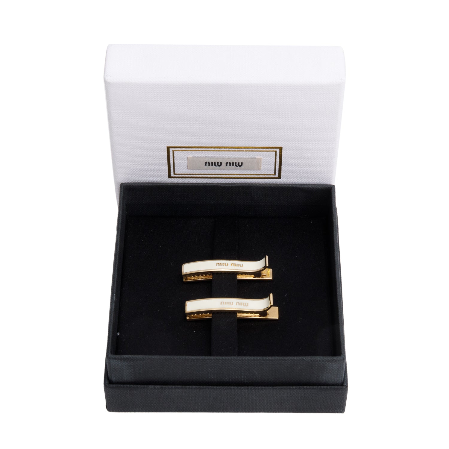 Miu Miu White Logo Hair Clips w/ Box