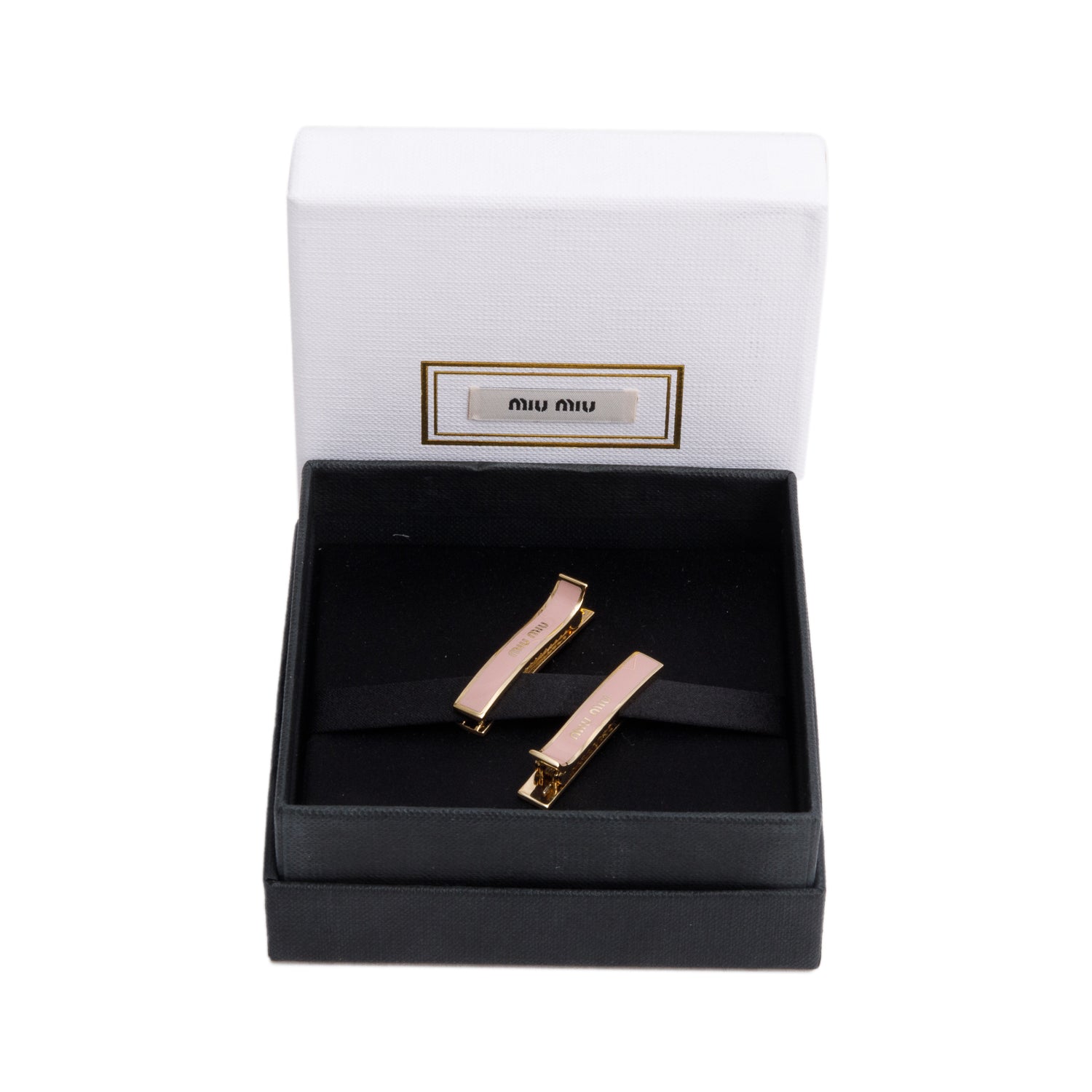 Miu Miu Pink Logo Hair Clips w/ Box & Authenticity Card