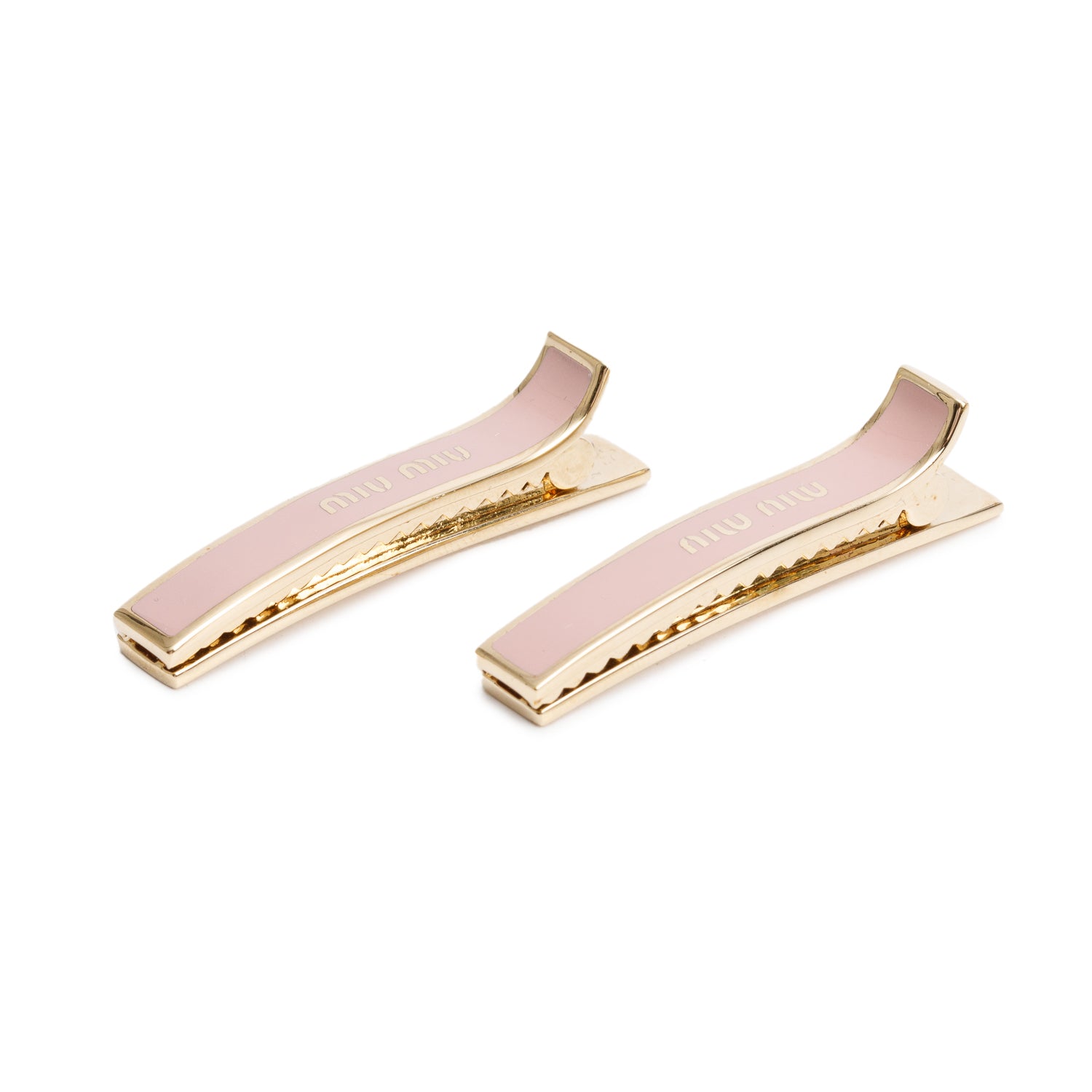 Miu Miu Pink Logo Hair Clips w/ Box & Authenticity Card