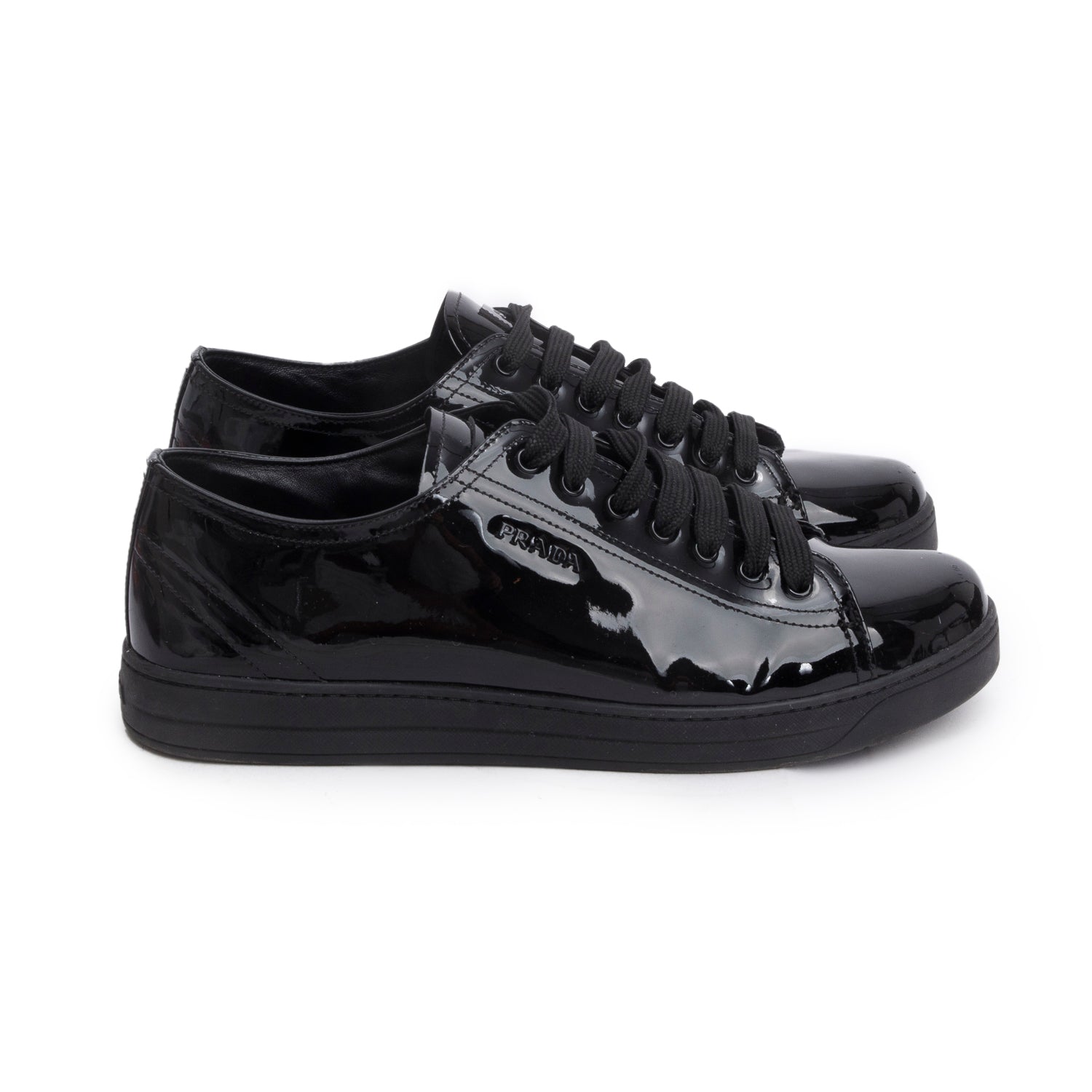 Prada Black Patent Leather Lace -Up Trainer Sneakers, Men's Size 41