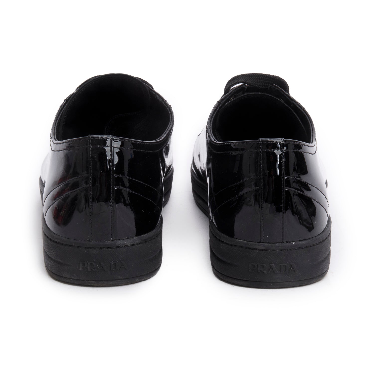Prada Black Patent Leather Lace -Up Trainer Sneakers, Men's Size 41