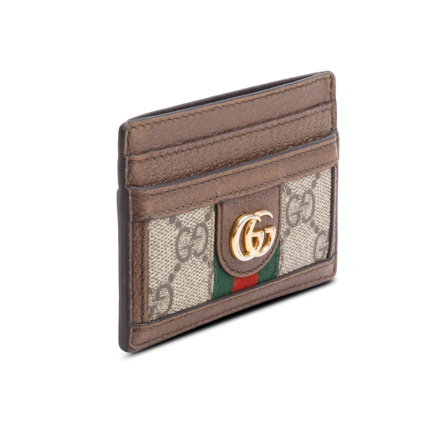 Gucci Brown Calfskin Leather GG Supreme Ophidia Card Case