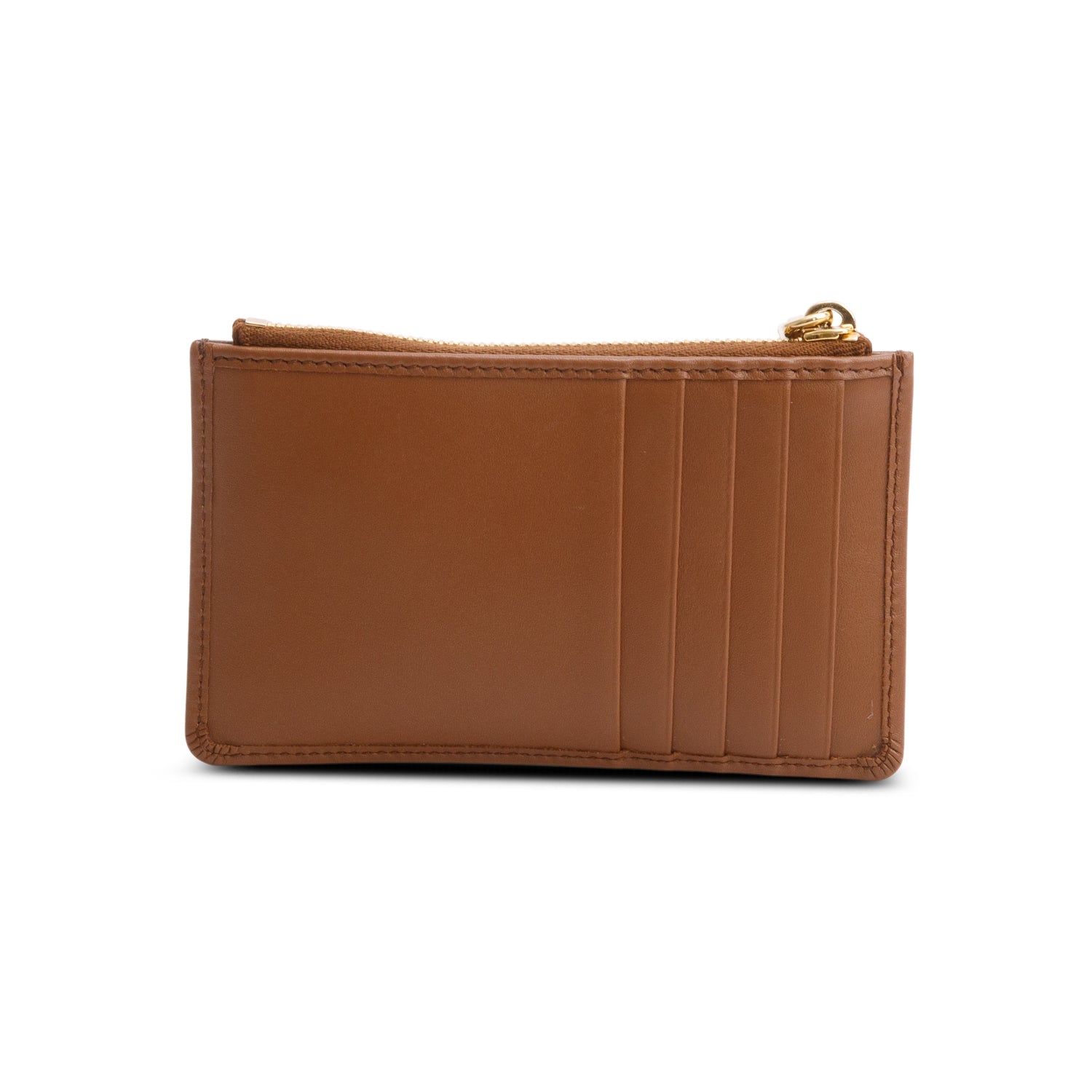 Miu Miu Blue Brown Nappa Leather Zip Card Case w/ Box